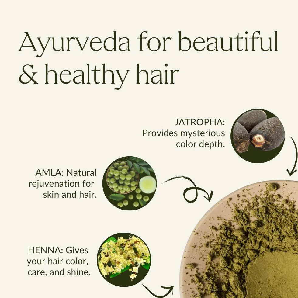 khadi HENNA, AMLA & JATROPHA roślinna farba do włosów, Nadaje włosom głęboki, aksamitny blask ciemnej czerwieni, W 100% roślinna, naturalna i wegańska, Certyfikowany kosmetyk naturalny, 100g