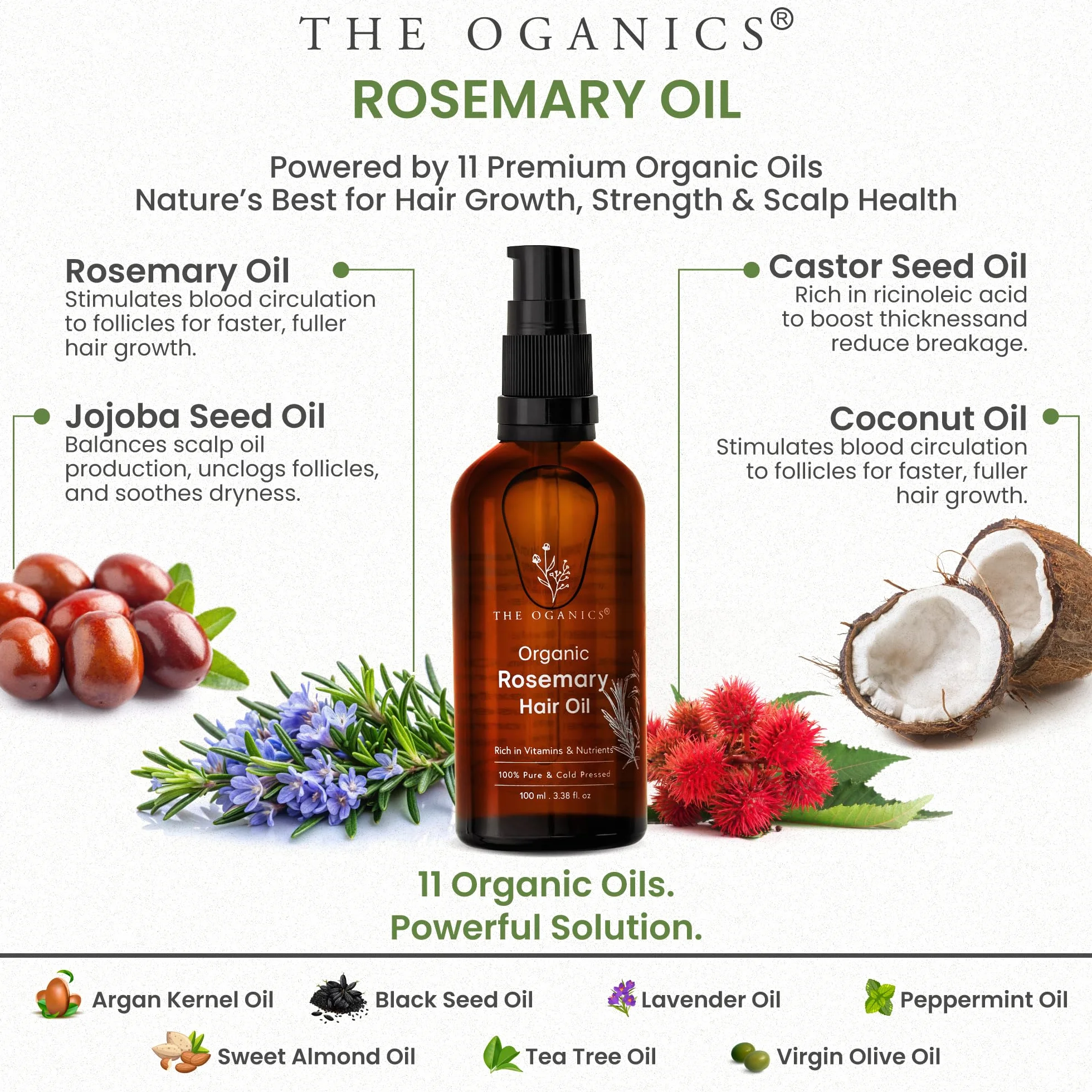 olejek rozmarynowy do wzrostu włosów, 100 ml, z rycynem, arganem, jojobą, kokosem, czarnymi nasionami, miętą i lawendą, naturalne zagęszczanie i leczenie wypadania włosów, odżywcza maska bogata w witaminy