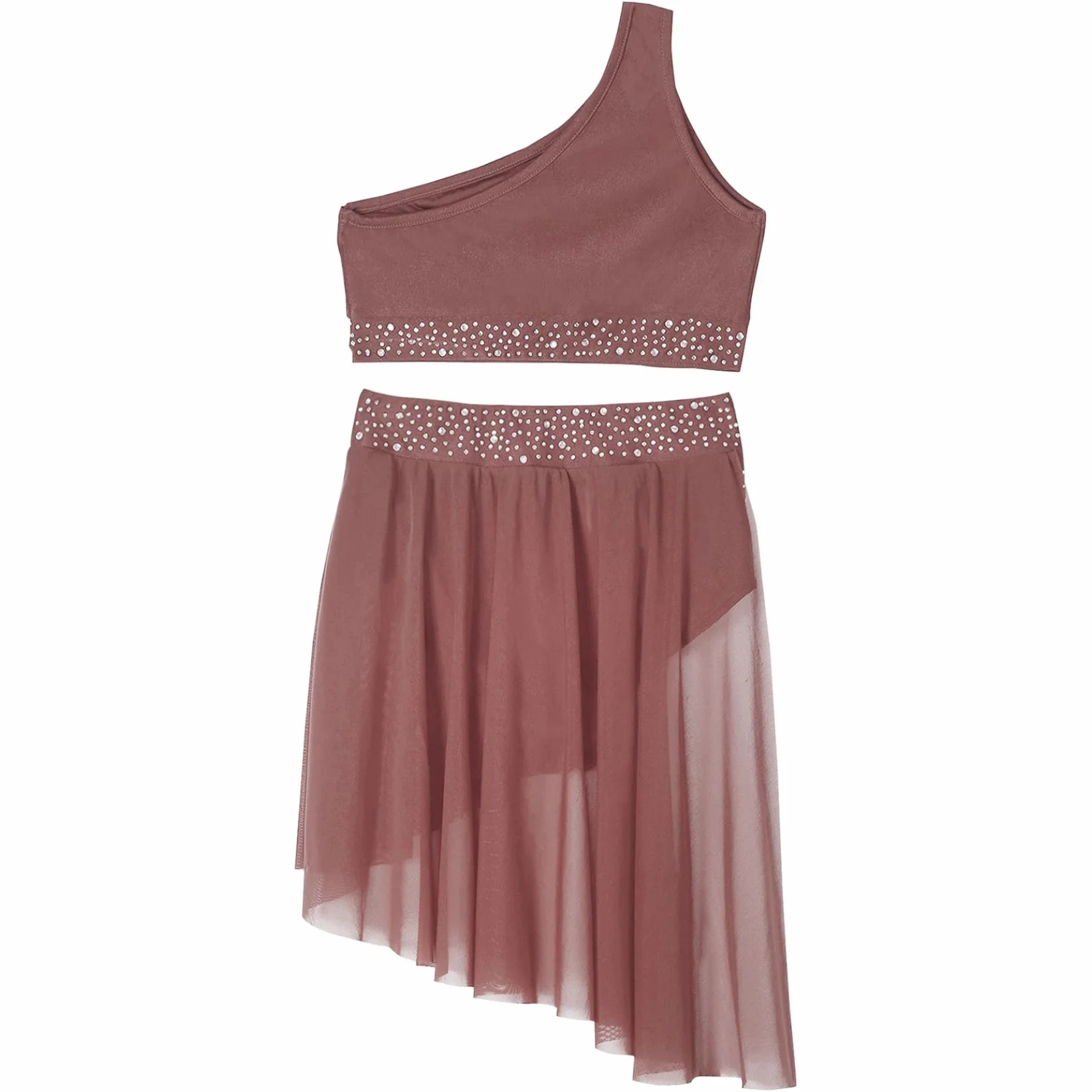 Dziecięcy strój do tańca Lyric Girl Rhinestone Crop Top i spódnica Asymetryczny taniec Jazz Performance