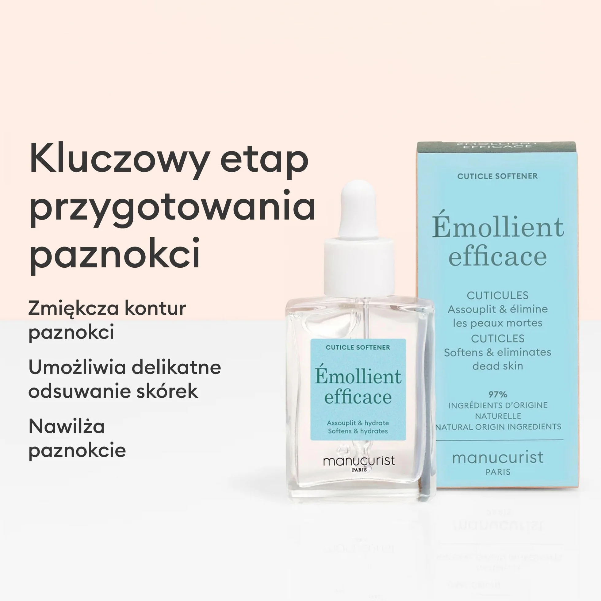 Manucurist - Skuteczny zmiękczacz do paznokci i skórek paznokci – płyn do usuwania skórek – żel 9-free, 97% na bazie bio- pielęgnacja paznokci – 15 ml