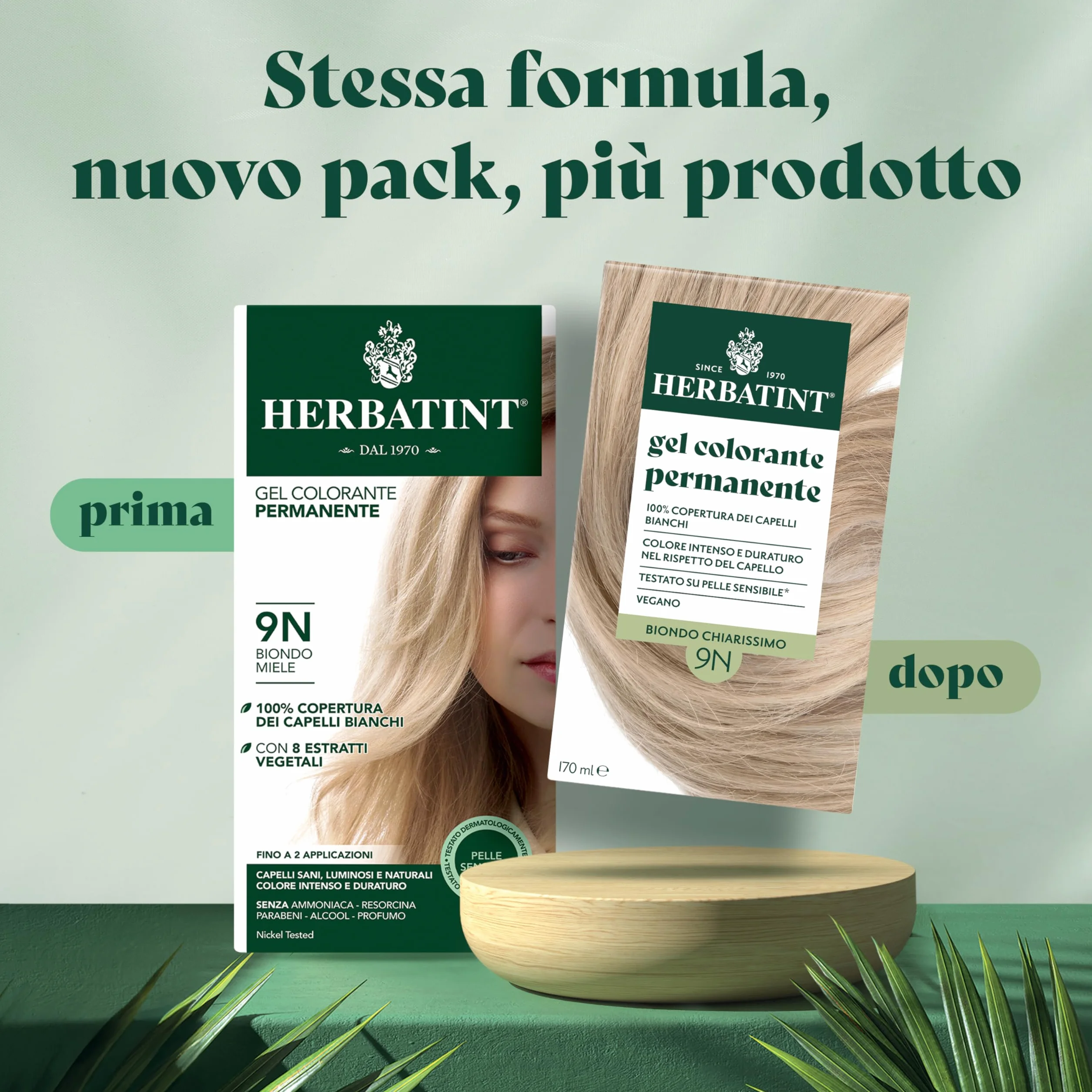Herbatint Żel do farbowania włosów 9N jasny blond - 170 ml | bez amoniaku, 100% białe włosy | dla wrażliwej skóry, z 8 naturalnymi ekstraktami organicznymi