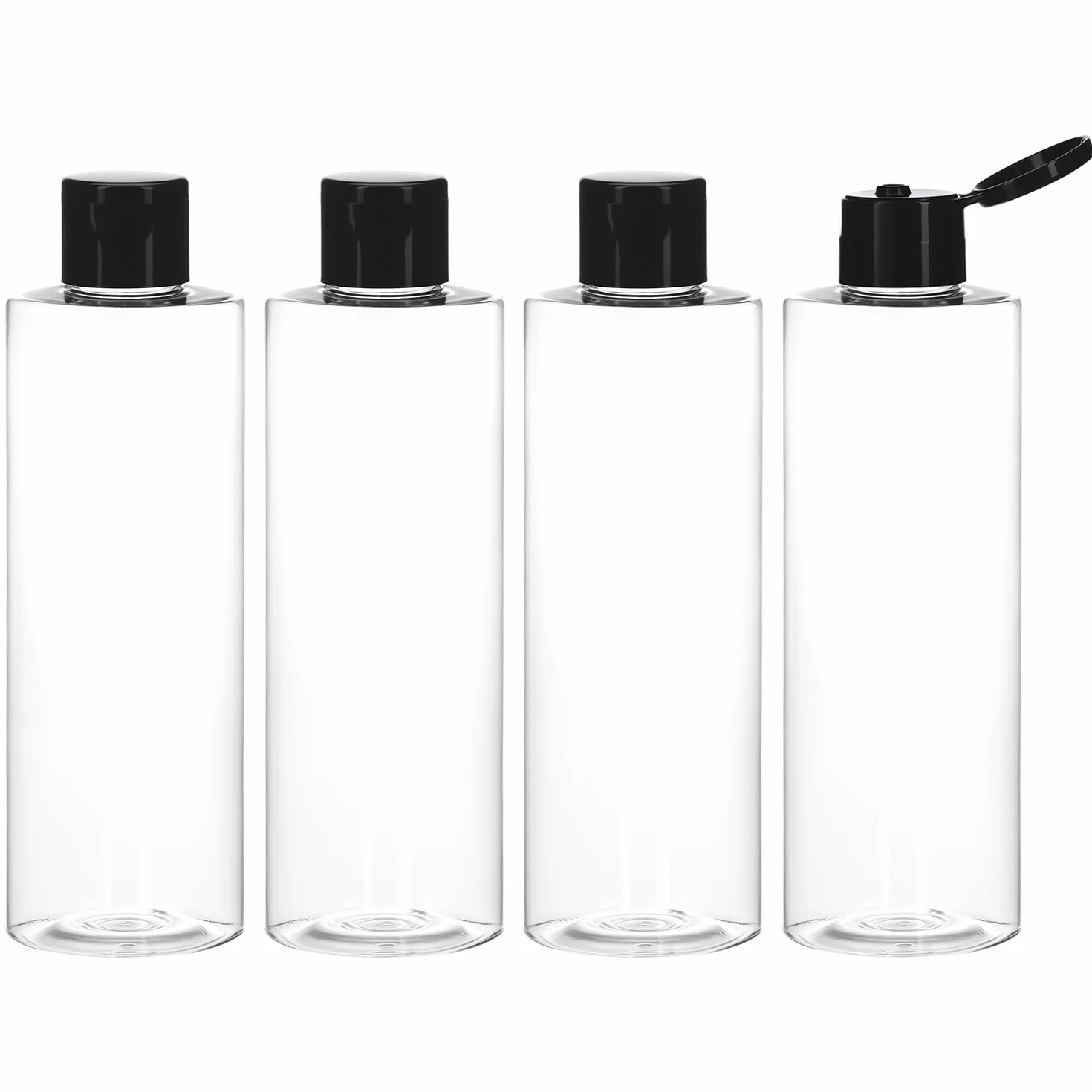 QWORK® Zestaw 4 butelek podróżnych, 250 ml, butelki podróżne do napełniania z klapką, plastikowa butelka, na kosmetyki, podróże, szampon