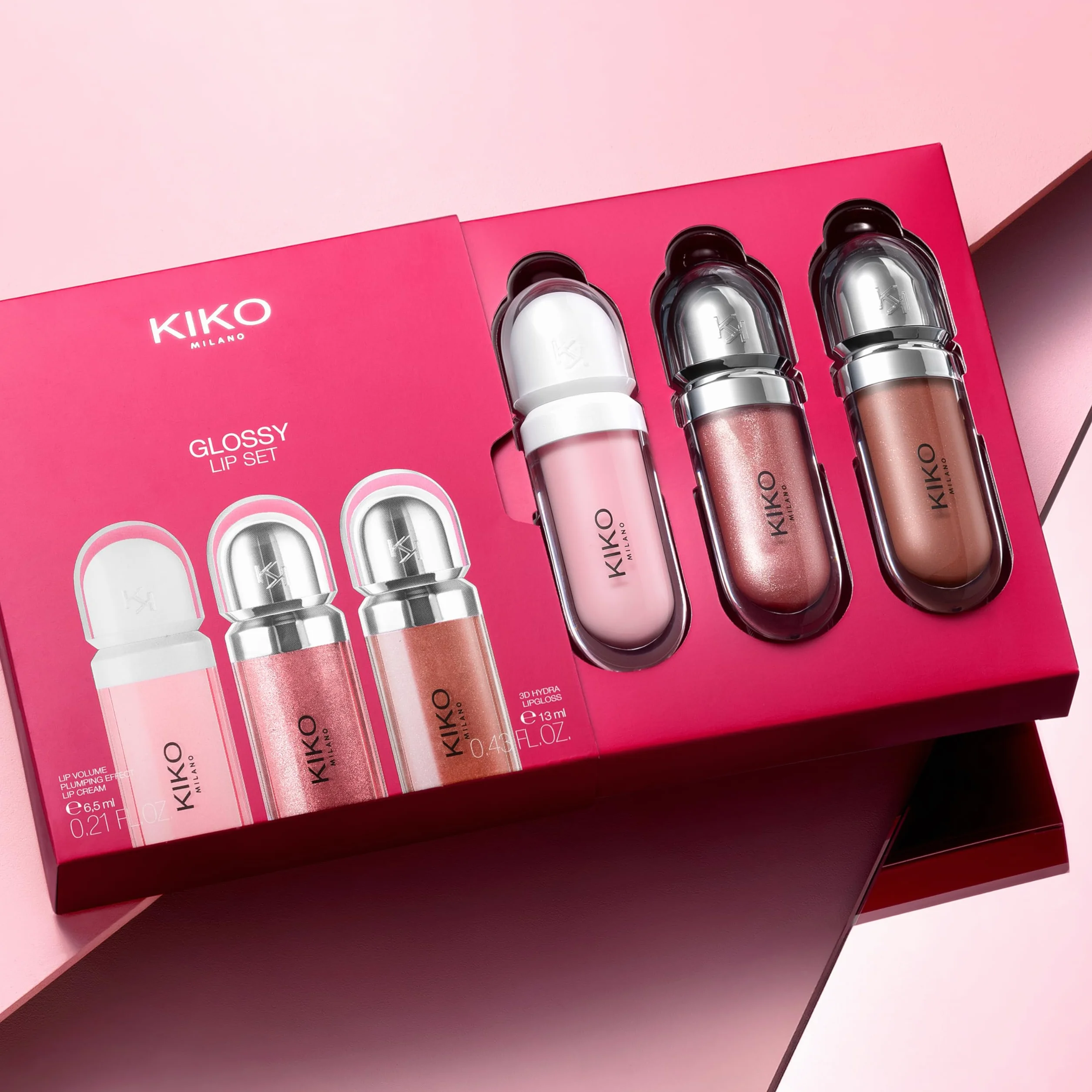 KIKO Milano Glossy Lip Set, Zestaw Do Makijażu: 2 Błyszczyki I 1 Krem Do Ust