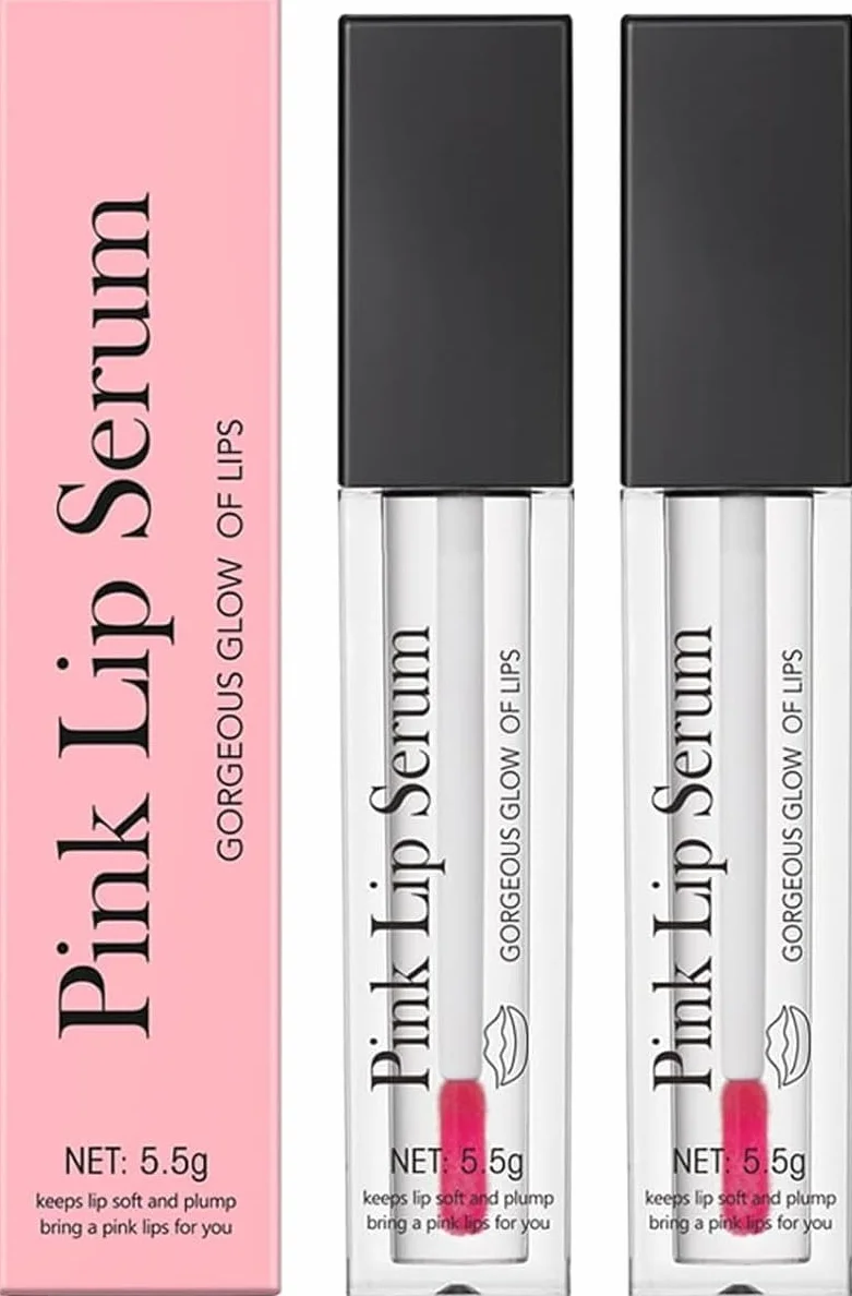 2PCS Pink Lip Serum Plumper, Color Changing Lip Gloss, Pink Lip Serum Plump Gorgeous Glow of Lips, Pink Lip Serum Plumping, Glow Color Changing Lip Oil