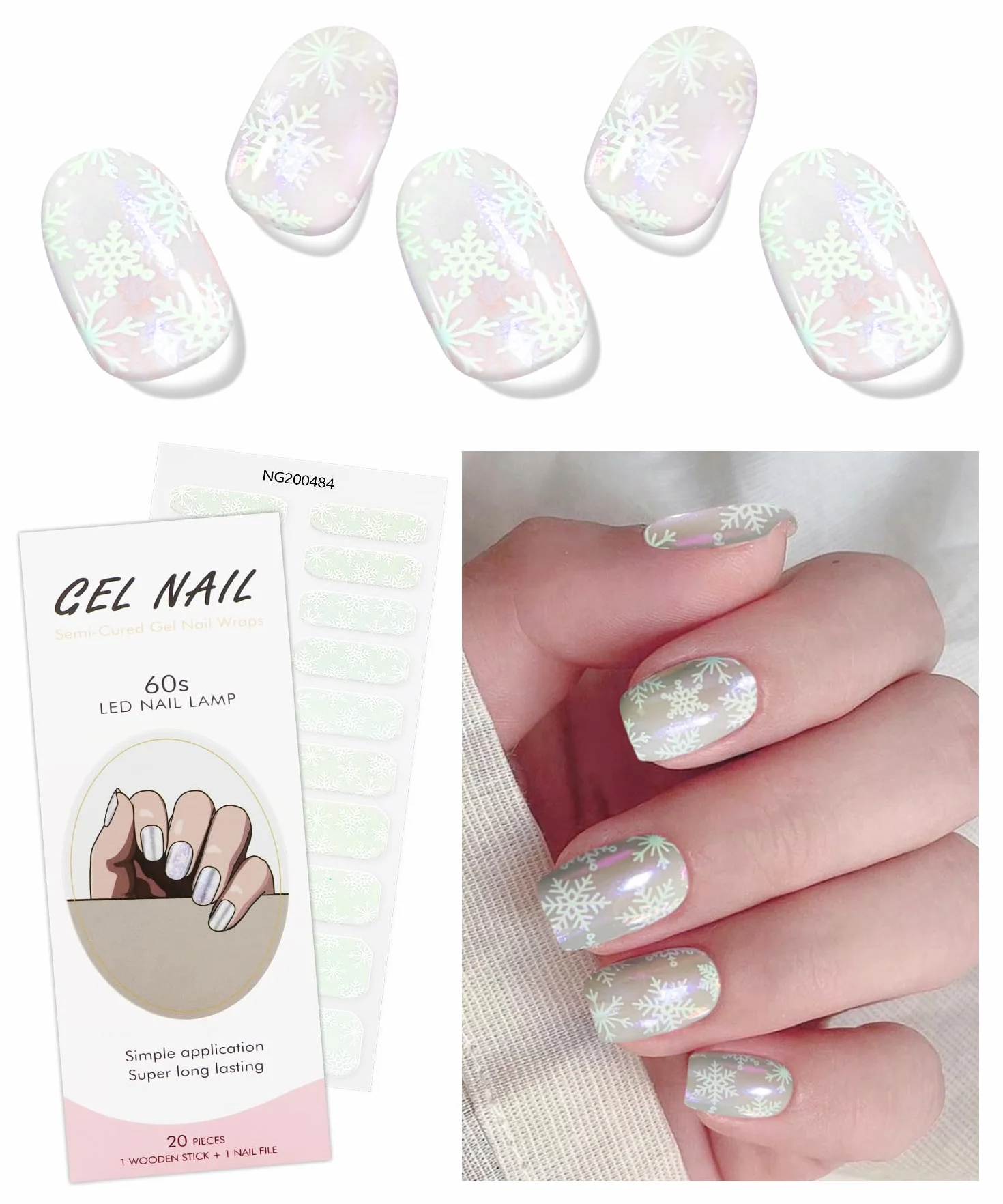 JMEOWIO Żel do paznokci Naklejki Boże Narodzenie Płatek śniegu Naklejki do paznokci Żel Nail Art Stickers Decor