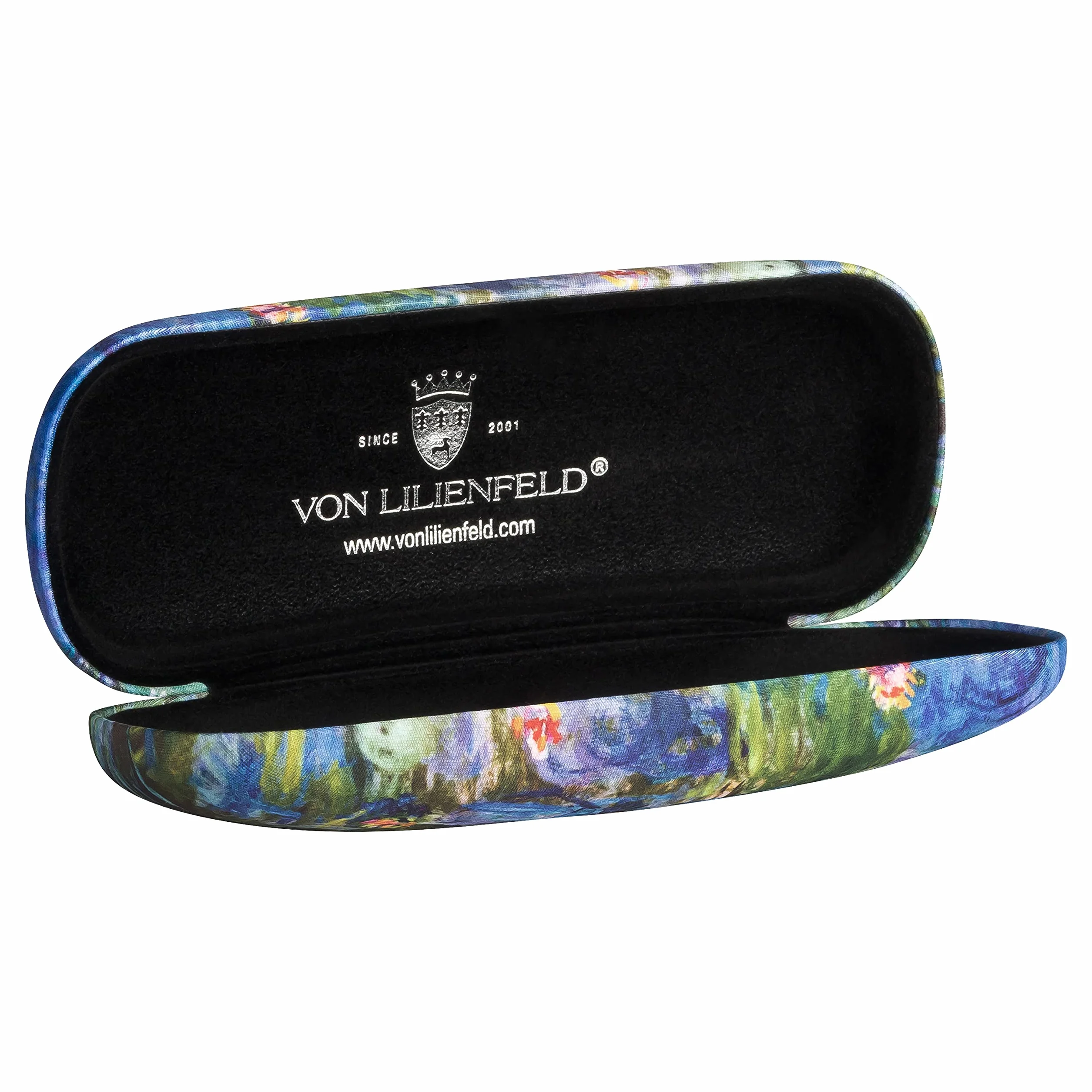 VON LILIENFELD etui na okulary Claude Monet lilie wodne kwiaty okulary ściereczka z mikrofibry do czyszczenia okularów pudełko na okulary solidne twarde etui pokryte tkaniną