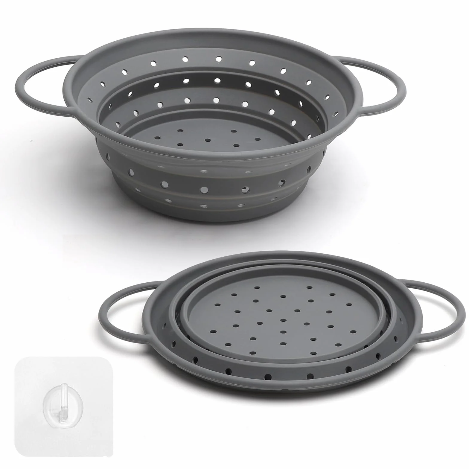 Sitko silikonowe, składane, Ø 22 cm, szare, silikonowe sitko kuchenne z uchwytami, kosz ociekający, sitko do makaronu, warzyw i owoców – sitko kuchenne, nadaje się do mycia w zmywarce, do kuchni i na