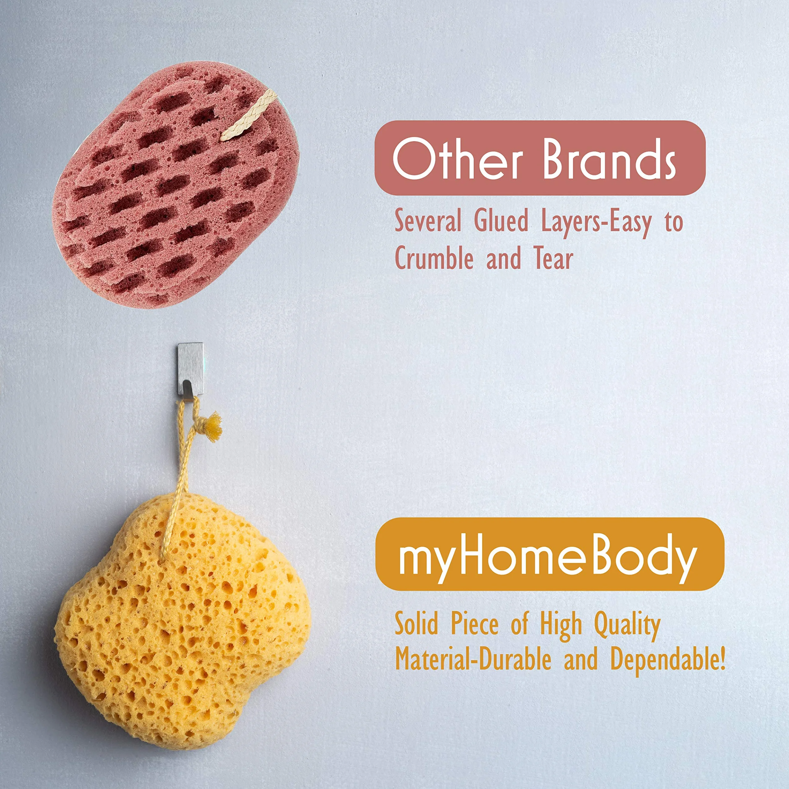 myHomeBody Gąbka do kąpieli, piankowa gąbka luffa, gąbka do ciała pod prysznic - duży rozmiar, dużo piany, zakrzywiona, 2 szt