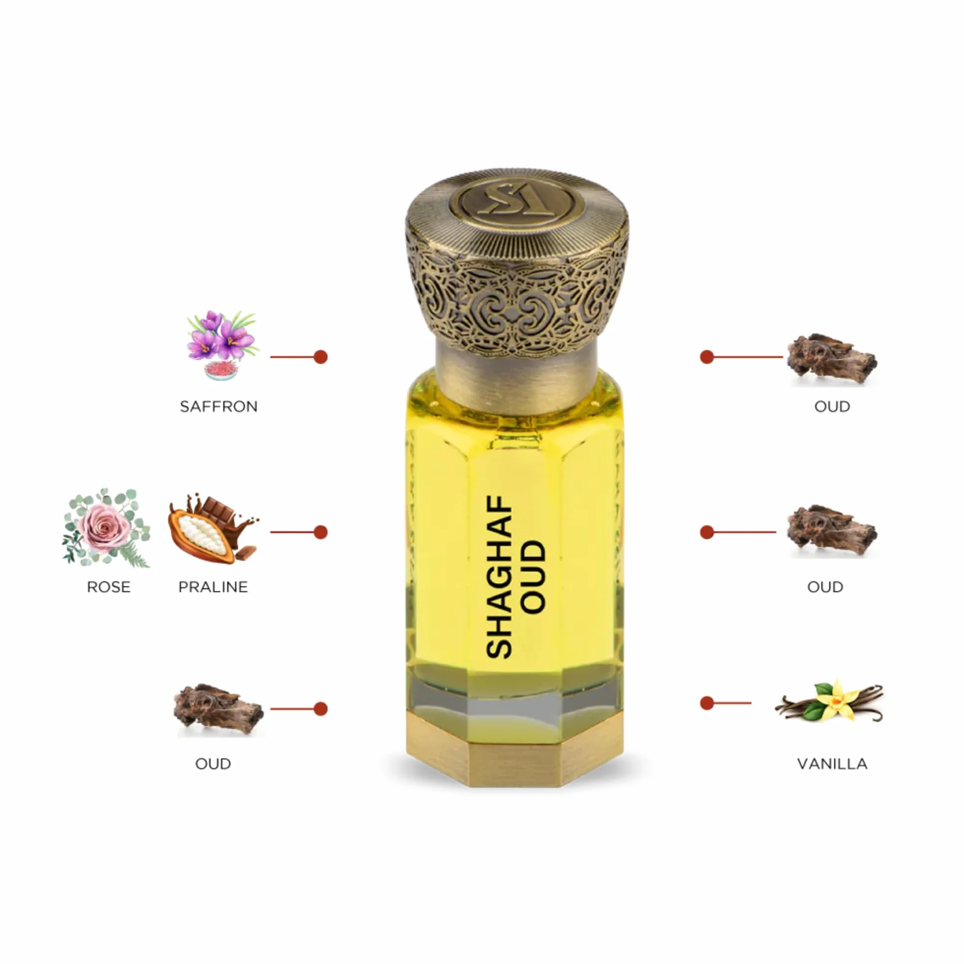 Swiss Arabian Shaghaf Oud skoncentrowany olejek zapachowy, uniseks, 12 ml, wykwintna mieszanka szafranu, róży i drewna agarowego, bogaty, orientalny zapach Oud