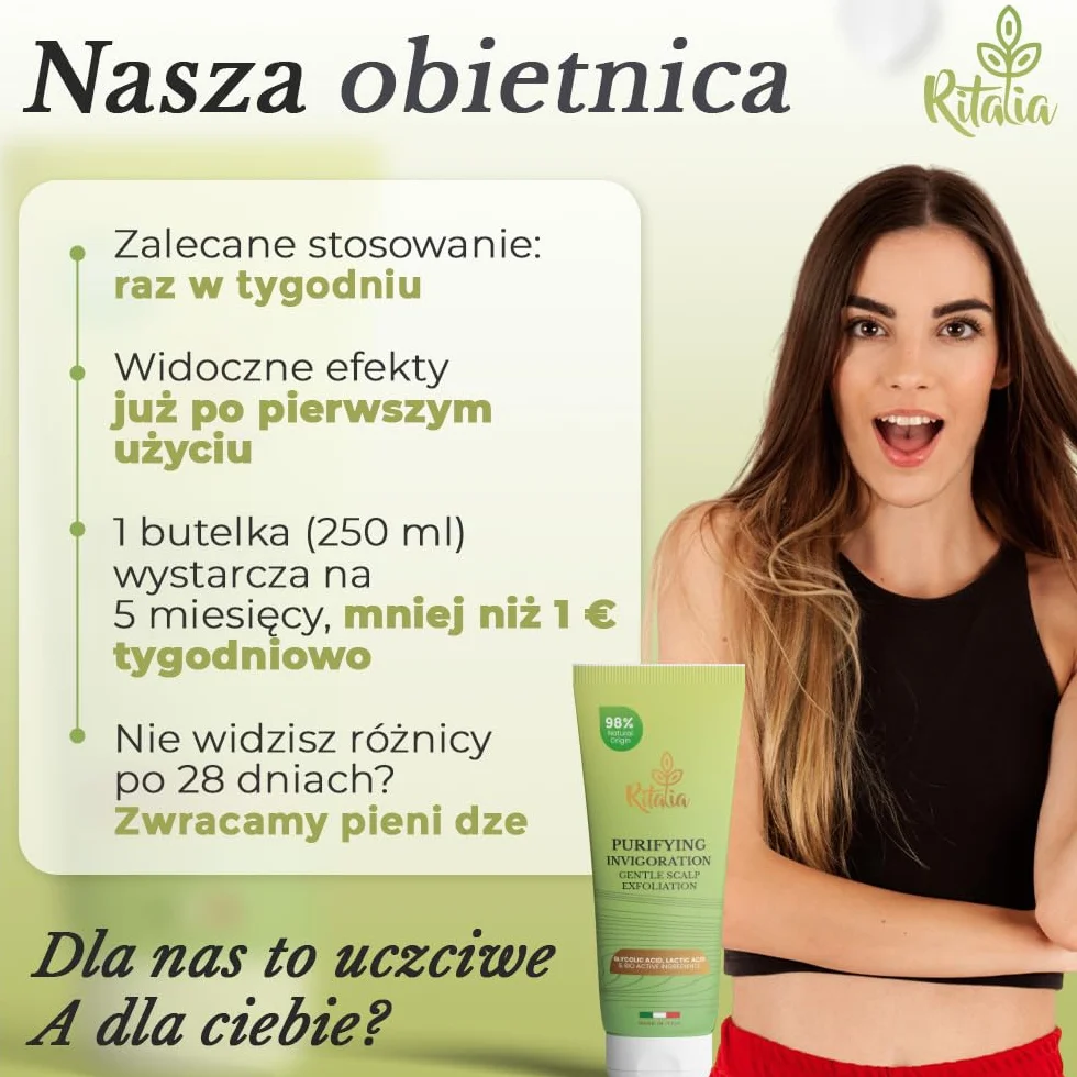 Duże opakowanie 250 ml SCRUB DO SKÓRY GŁOWY Ritalia® Bio BEZ SULFATÓW i PARABENÓW Peeling skóry głowy do włosów tłustych lub suchych Oczyszczający i przywracający równowagę Mikropeeling do skóry głowy