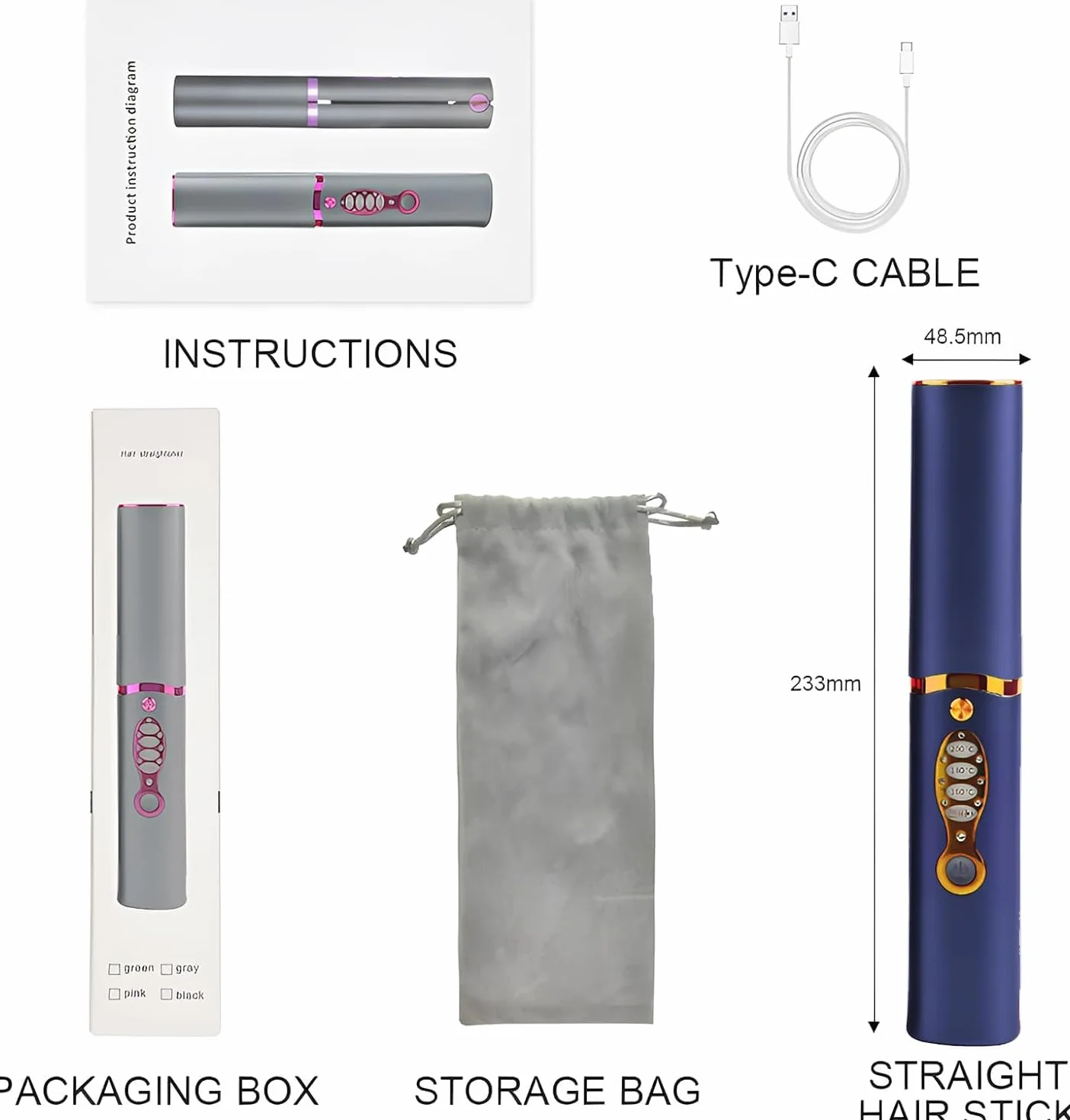 OBEST Prostownica bezprzewodowa, 2 w 1, do loków i prostowania, przenośna prostownica USB, szybkie nagrzewanie ceramiczne, 3 regulowane temperatury, 5000 mA