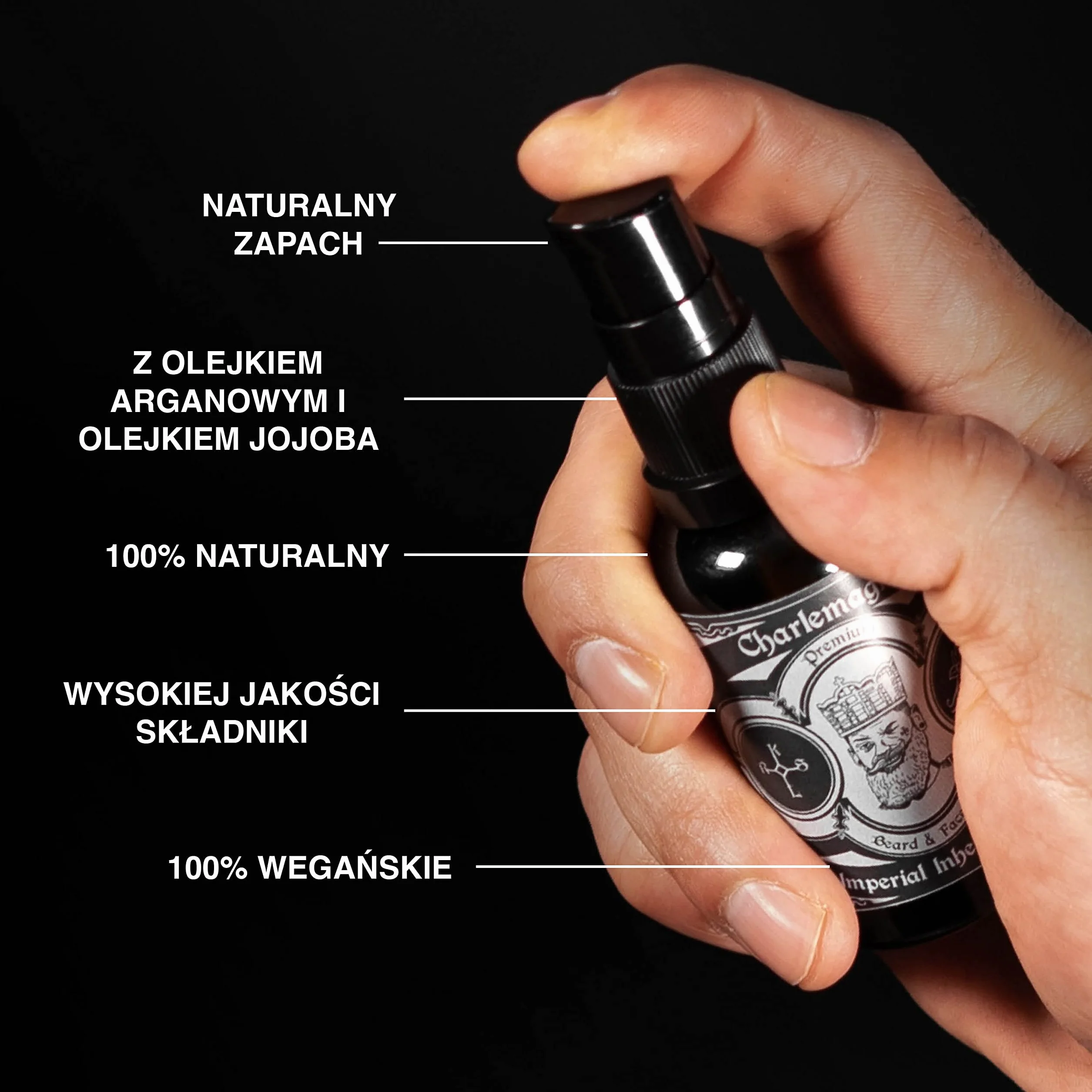 Olejek do brody Charlemagne - 100% wegański wyprodukowany w Niemczech, (Leather Scent) naturalny do pielęgnacji, stymuluje wzrost - Wegański Beard Oil