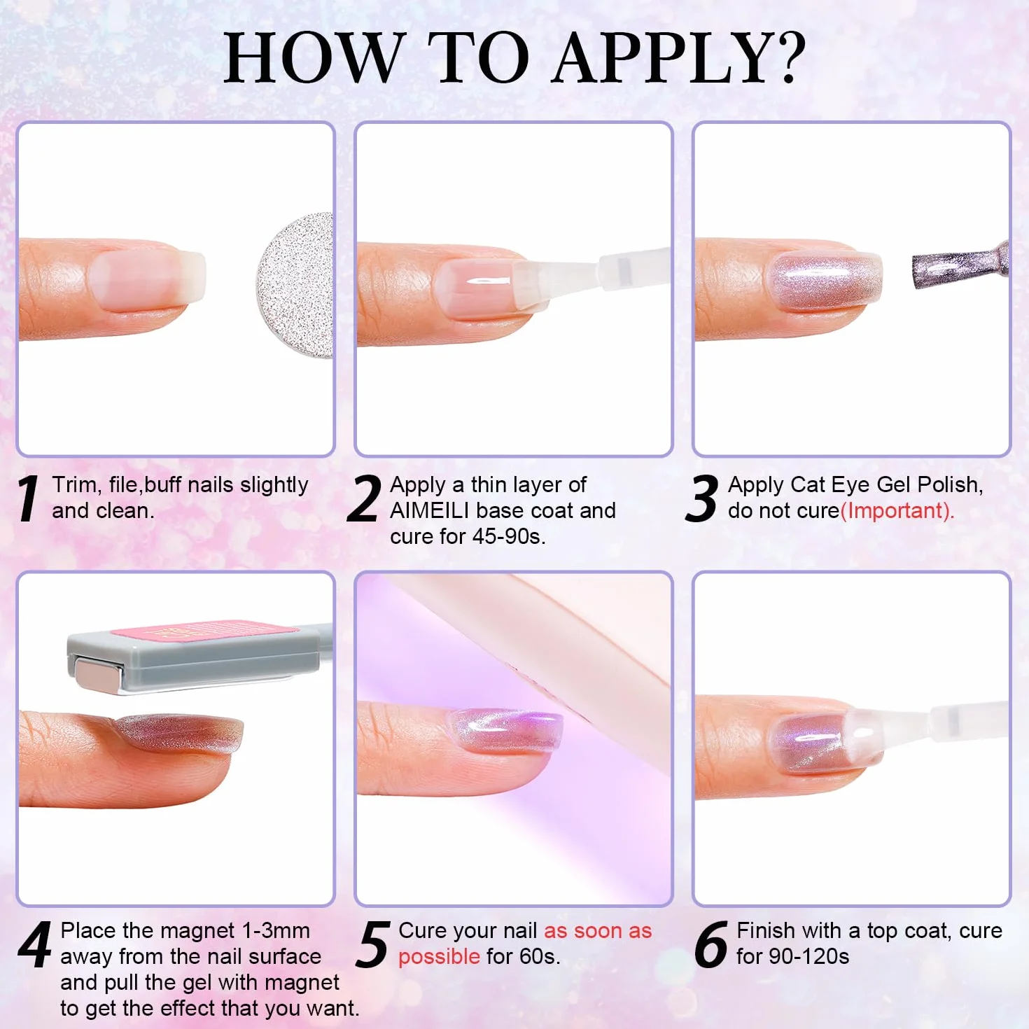 AIMEILI Cat Eye UV Gel Set - 6 kolorów lakieru do paznokci z magnesem, lakier do paznokci UV Soak Off - 8 ml, 6-62