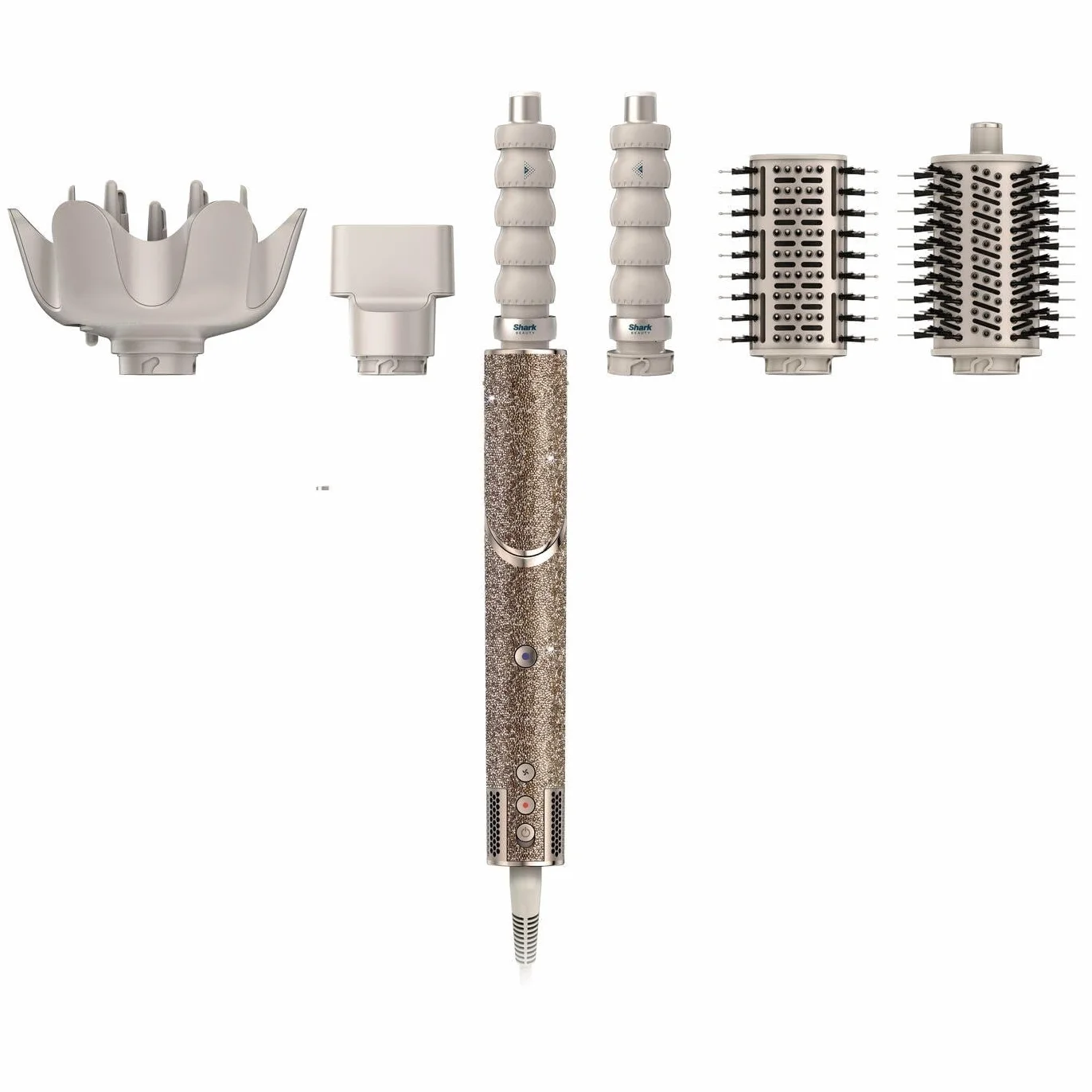 Shark FlexStyle Sparkle Limited Edition Gold Diamond 5 w 1 stylizator i suszarka do włosów z lokówką, szczotka do wiosłowania, szczotka owalna, koncentrator, dyfuzor, pudełko do przechowywania, bez