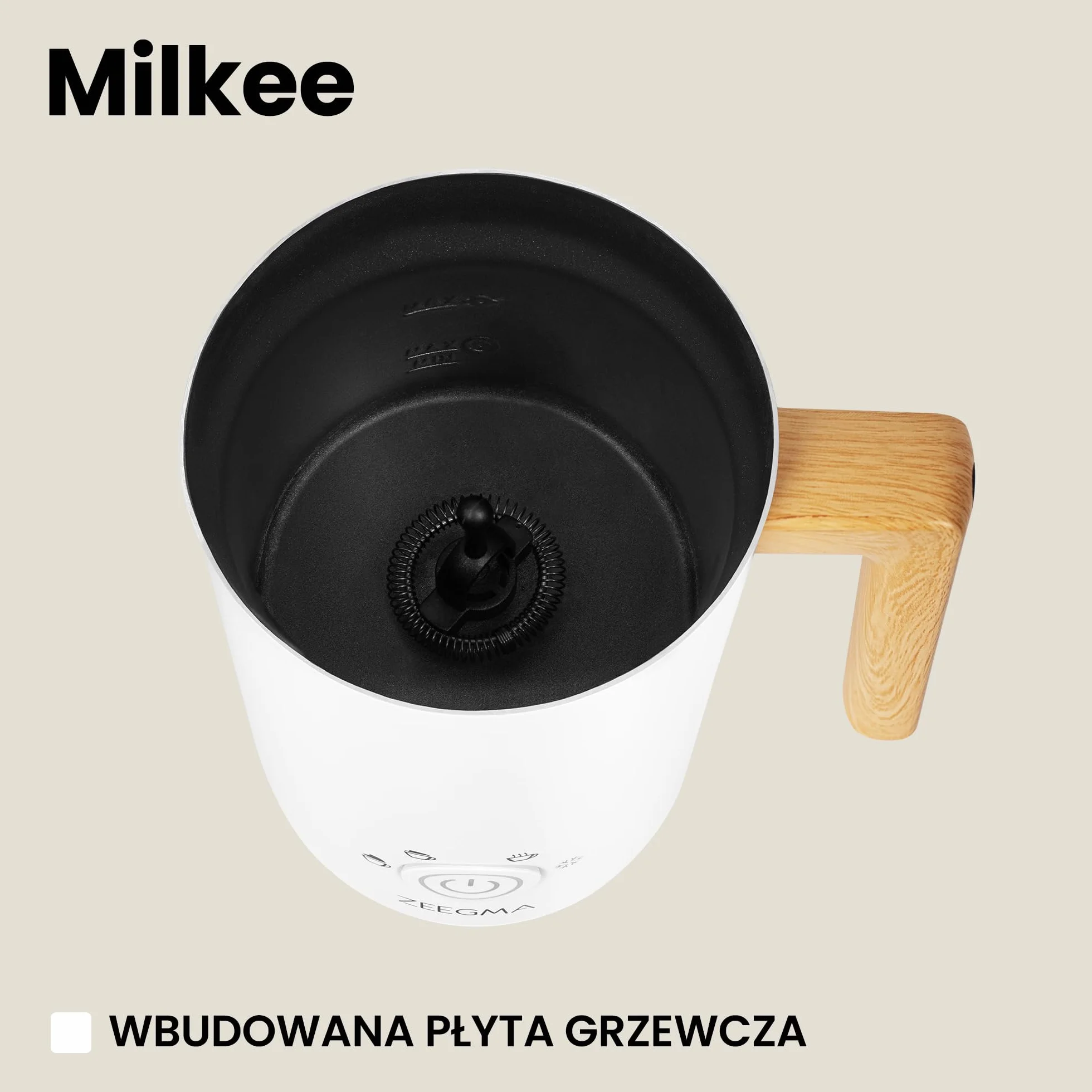 ZEEGMA MILKEE Spieniacz do Mleka Moc 500 W Pojemność 650 ml Spienianie Podgrzewanie Mleka i Zimnej Pianki do Cappuccino, Nieprzywierająca Powłoka, Kawy Latte, Kakao Dotykowy Panel