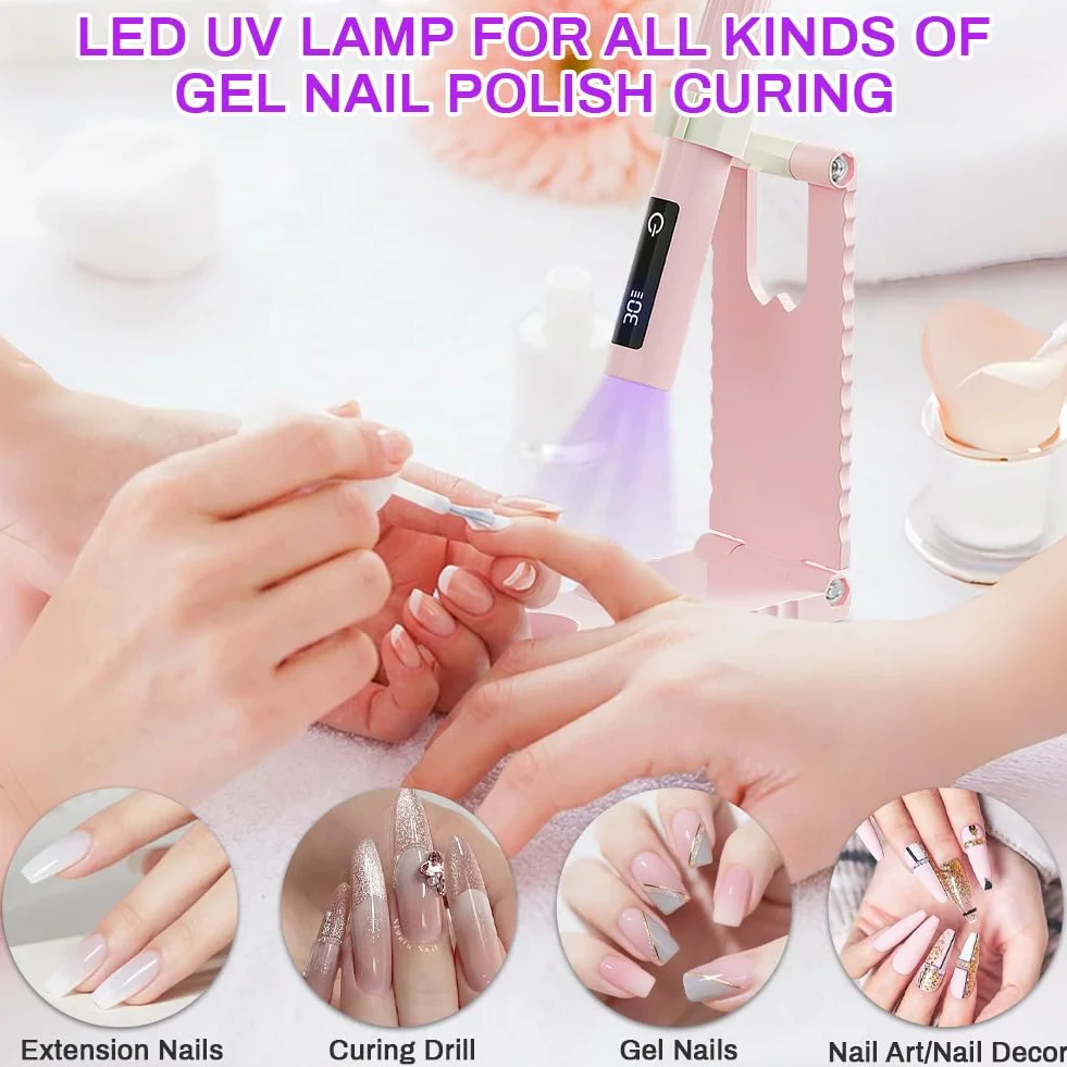 flintronic Mini lampa UV LED do paznokci, przenośna suszarka do paznokci z uchwytem timera 30/60, 3 W półtrwała lampa do paznokci, USB ładowalna, szybkoschnąca do manicure, DIY, domu i salonu-różowy