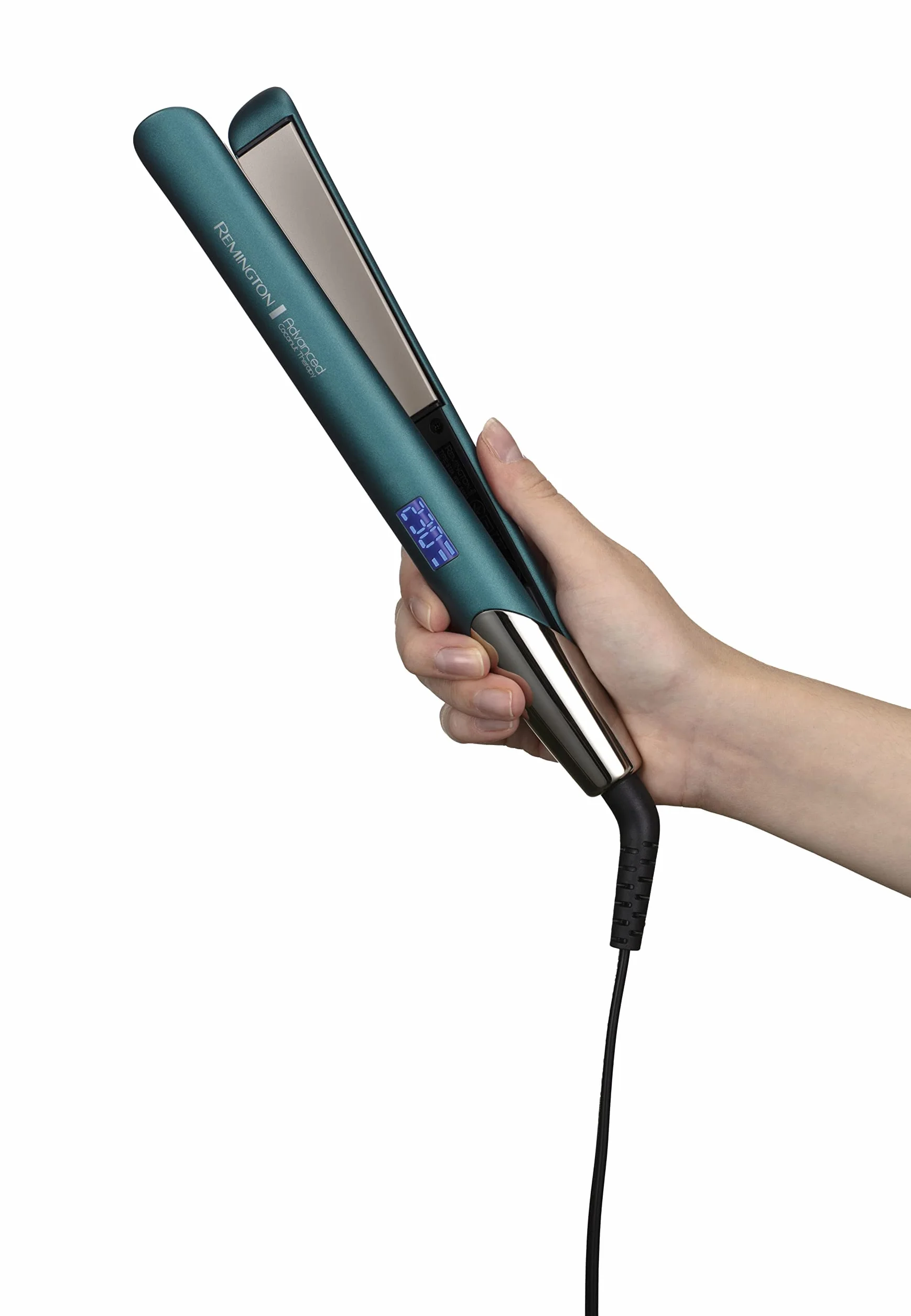 Remington Advanced Coconut Therapy prostownica (wysokiej jakości powłoka ceramiczna wzbogacona filtrem kokosowym i UV, zintegrowany czujnik) Wyświetlacz LCD, prostownica do włosów S8648 [Amazon Exclusive], zielony, 1 sztuka