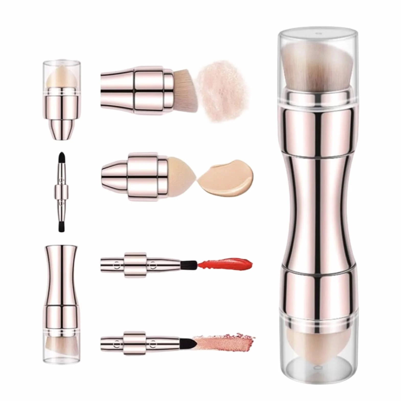 Make Up Brushes - 4 in 1 Retractable Double-Ended Applicator for Eye Lip Face | Soft Synthetic Bristles with Portable Design, Makeup Brush for Blush Powder Eyeshadow and Foundation, Man-Made Fiber