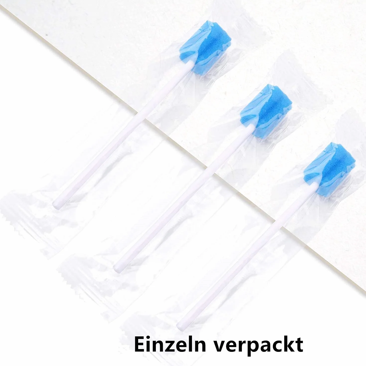 Voarge 100 sztuk patyczków higienicznych do pielęgnacji jamy ustnej, jednorazowe patyczki higieniczne do jamy ustnej, gąbka bawełniana, gąbka do higieny jamy ustnej (niebieskie)