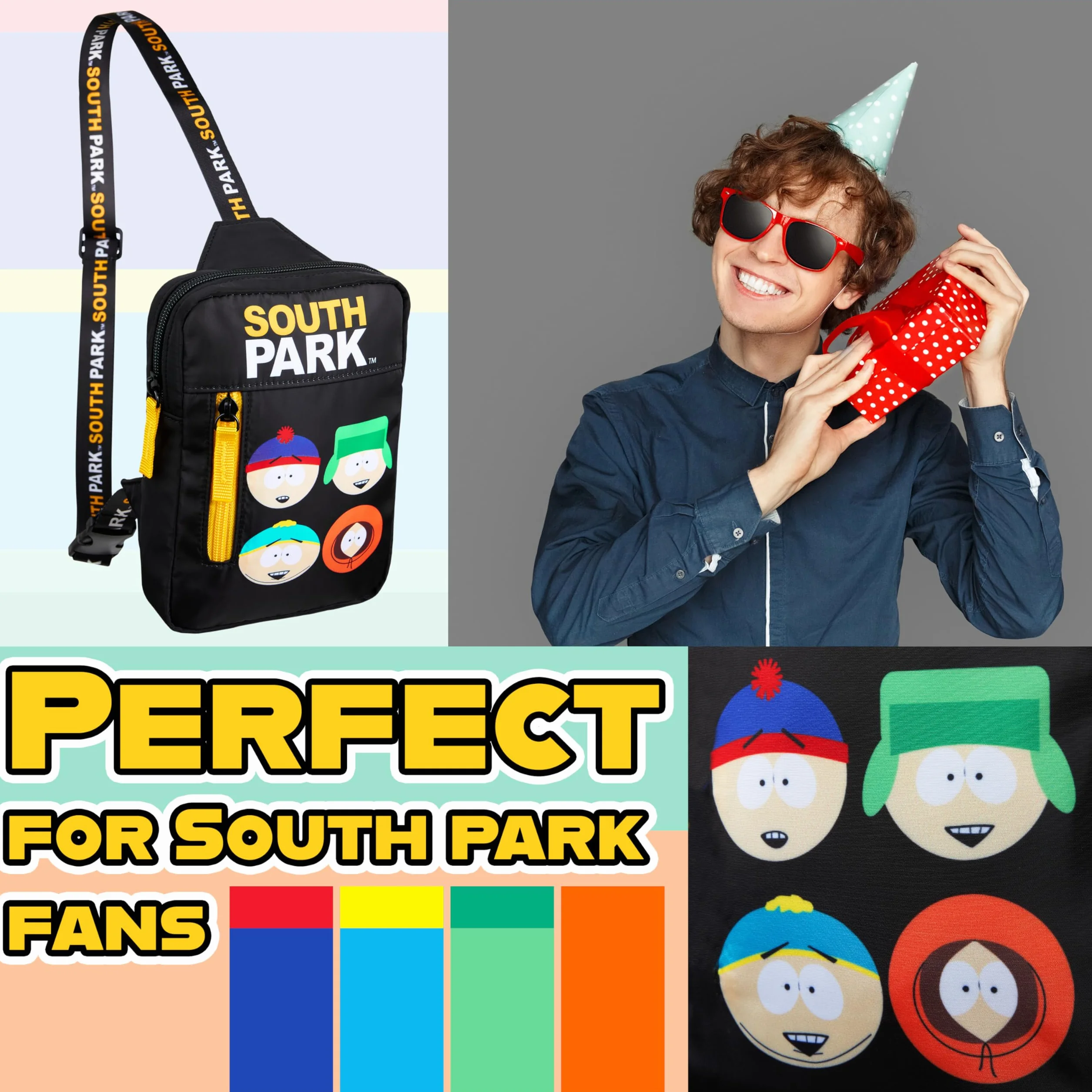 South Park Torba na ramię dla nastolatków mężczyzn z regulowanym paskiem na podróż, do uprawiania sportu, na co dzień, prezent dla niego