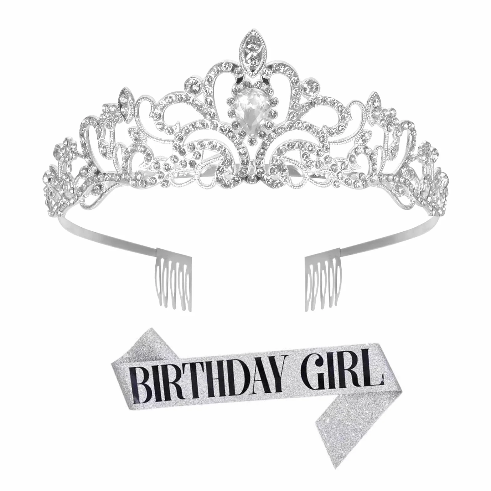Colexy Kryształ Korony Tiara Urodzinowa, Szarfa Urodzinowa, Tiara Z Cyrkoniami Urodzinowa, Tiara Urodzinowa Dziewczynka Urodzinowa Srebrna, Szarfa Urodzinowa Dziewczynka, na Akcesoria Imprezowe