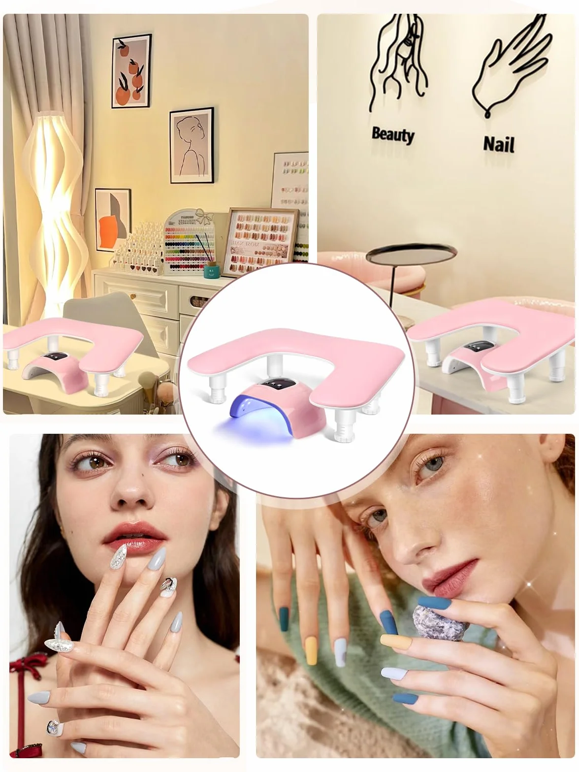 Podłokietnik do paznokci w kształcie litery U, podpórka pod dłonie, różowa, do manicure