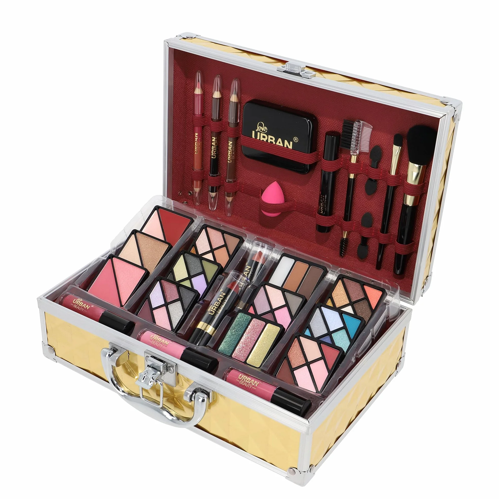 Wegański Makijaż Pudełko na Kosmetyki Love Urban Beauty Luxe Gold Touch Zestaw Upominkowy Podróżny 73 szt