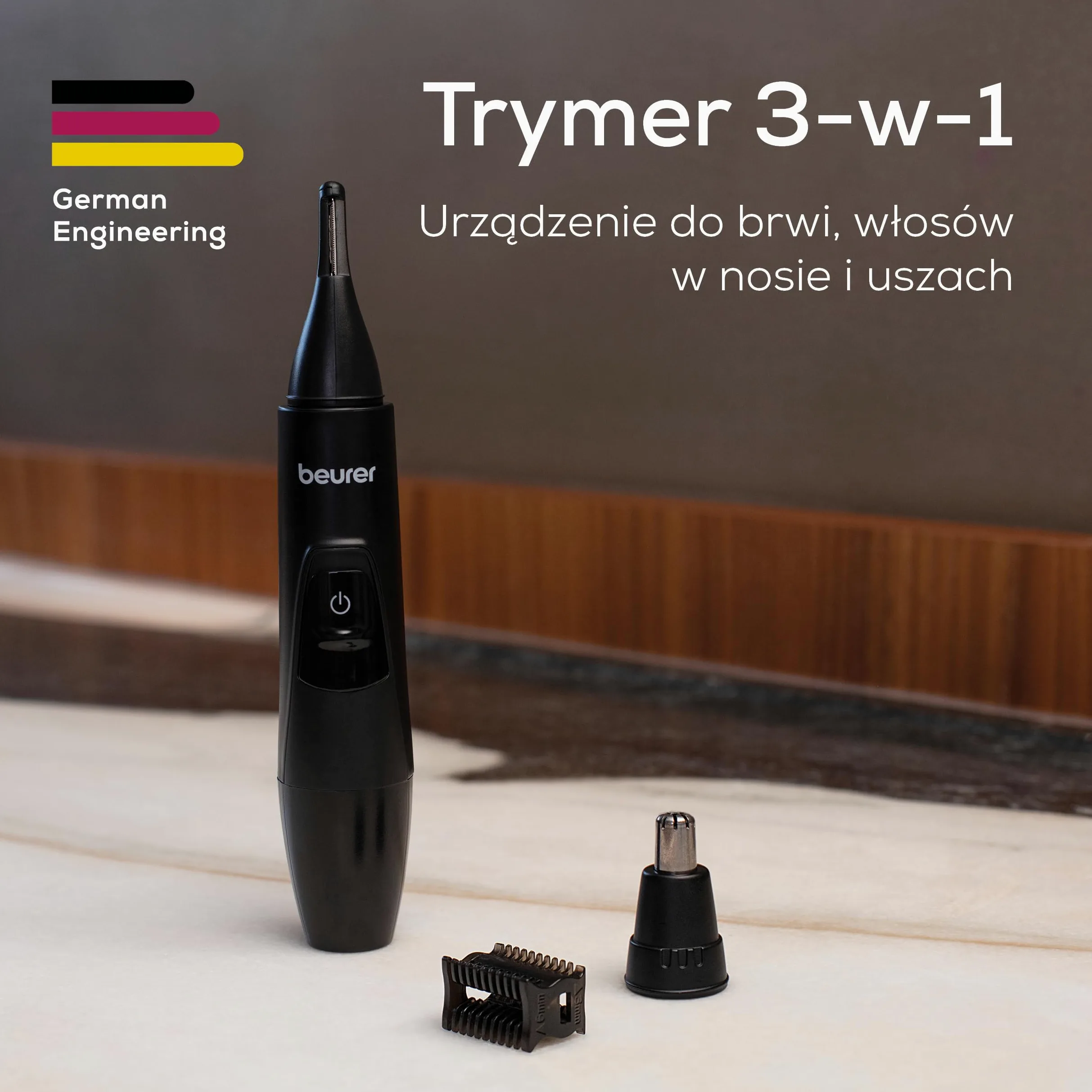Beurer MN2X trymer precyzyjny, bateryjna Maszynka do strzyżenia włosów, 3 wysokiej jakości Końcówki, trymer do modelowania i przycinania włosków nosa, uszu i brwi, wodoszczelny