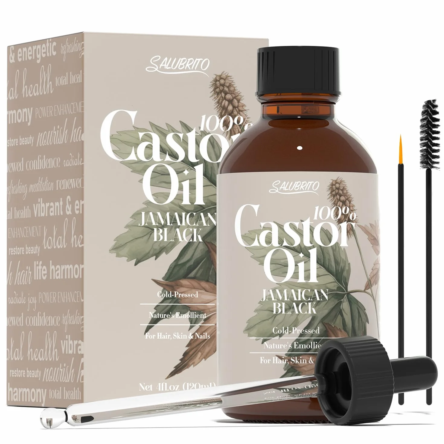 Salubrito Castor Oil Organic 120ml, 100% czysty, naturalny, tłoczony na zimno olej rycynowy do włosów, rzęs, brwi, paznokci, pielęgnacji skóry, naturalny olej do włosów dla mężczyzn i kobiet