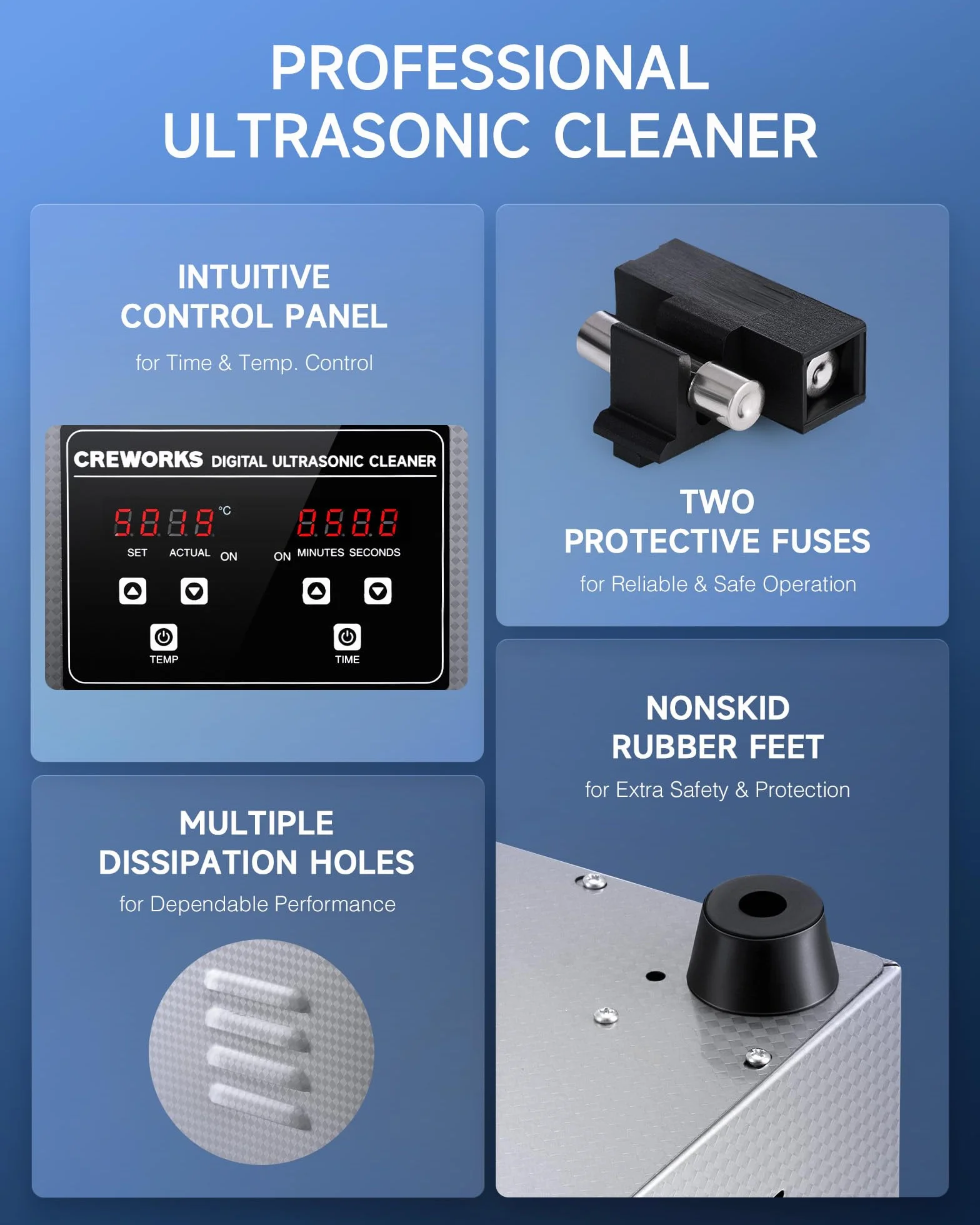 CREWORKS Urządzenie do czyszczenia ultradźwiękowego 2L Urządzenie ultradźwiękowe Czyścik ultradźwiękowy Czyszczenie Ultrasonic Cleaner z wewnętrznym koszem, ogrzewaniem i cyfrowym timerem do okularów