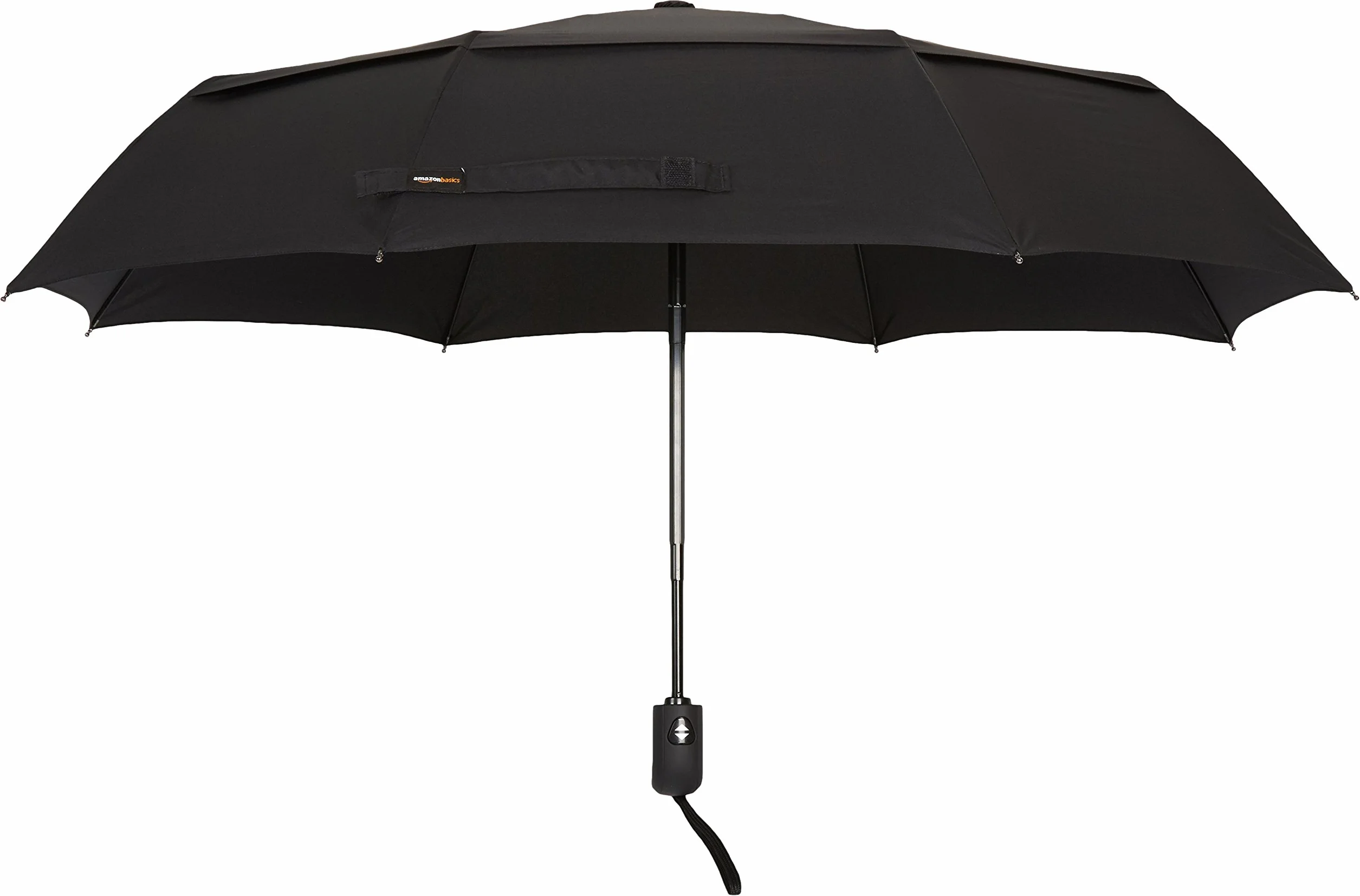 Amazon Basics Parasol Podróżny, Automatyczny, Kompaktowy, Wiatroszczelny, Wytrzymały, ze Szczeliną Wiatrową, Ośmiokątny, Czarny, Uniwersalny Rozmiar