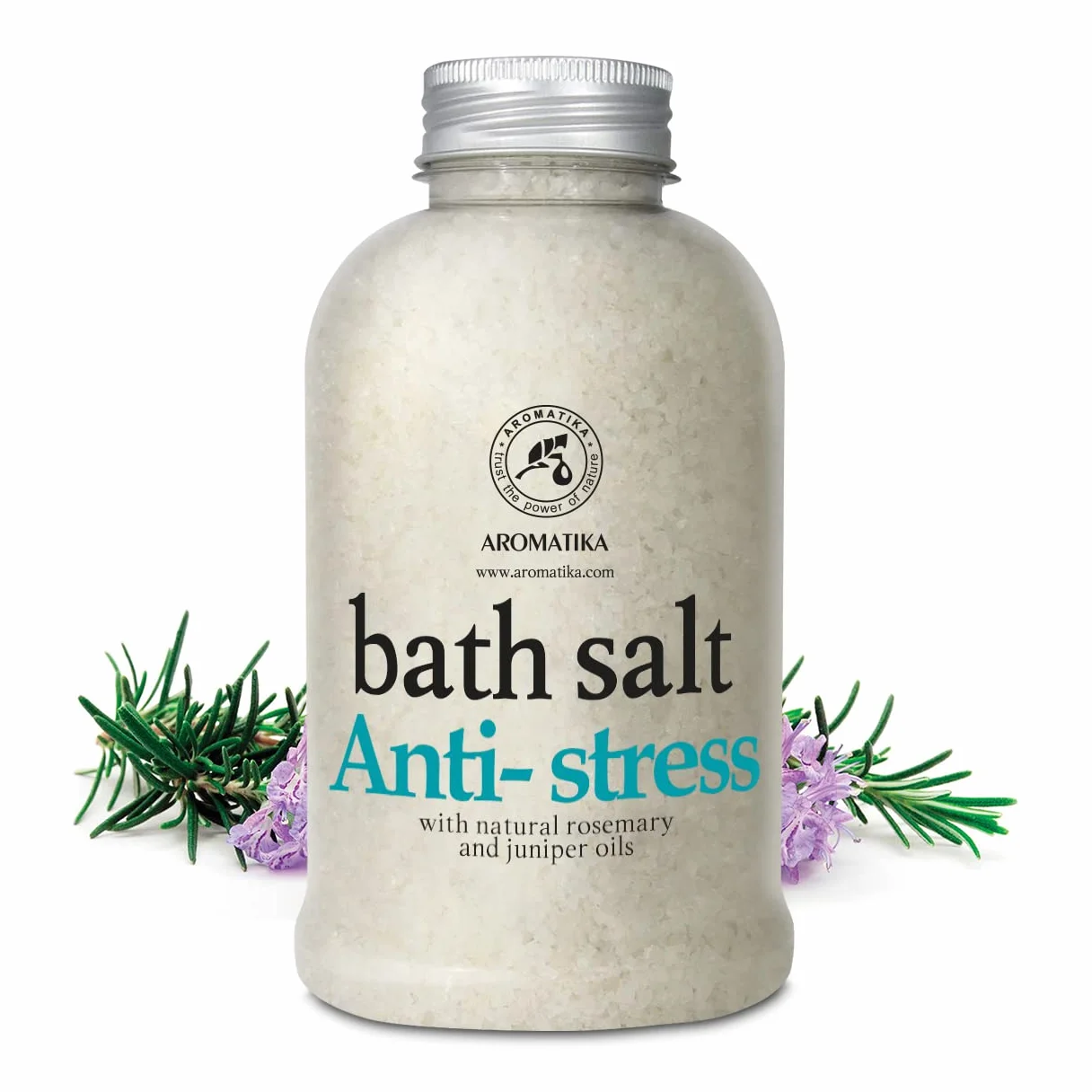 AROMATIKA Sól do Kąpieli Anti-Stress 600 g z Olejkami Eterycznymi Rozmarynu i Jałowca Relaks Regeneracja Mięśni Kąpiel do Stóp Aromaterapia Spa