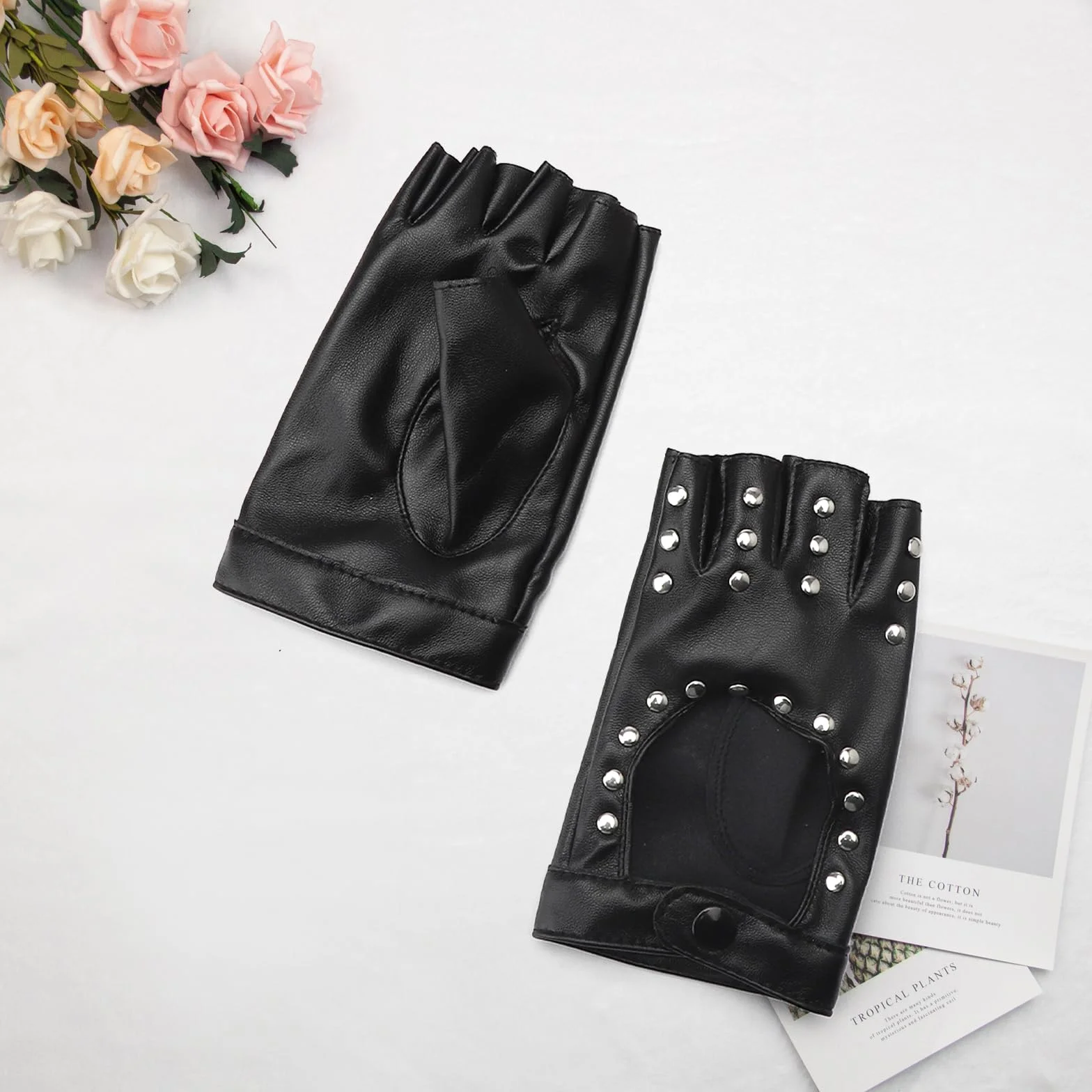 DAWRIS 1 Para Punk Rękawiczki Bez Palców PU Skórzane Rękawiczki Bez Palców Damskie Punkowe Nity Rękawiczki dla Dorosłych Hip Hop Halloween Cosplay Karnawał Kostium Wydajność