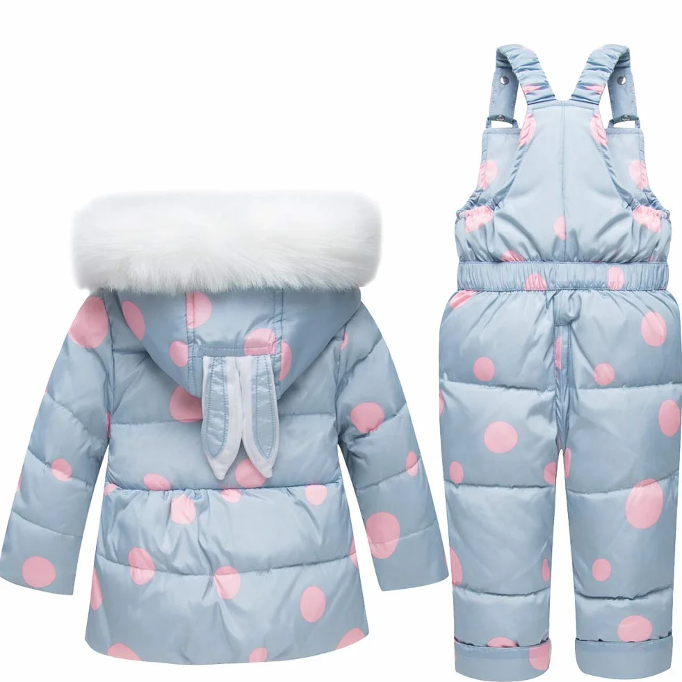 SANMIO Dziewczęca kurtka zimowa, ciepła kurtka zimowa, kurtka puchowa, kombinezon narciarski, słodki kombinezon śniegowy z kapturem + spodnie śniegowe, Down Jacket 2-częściowy zestaw odzieży pogrubione