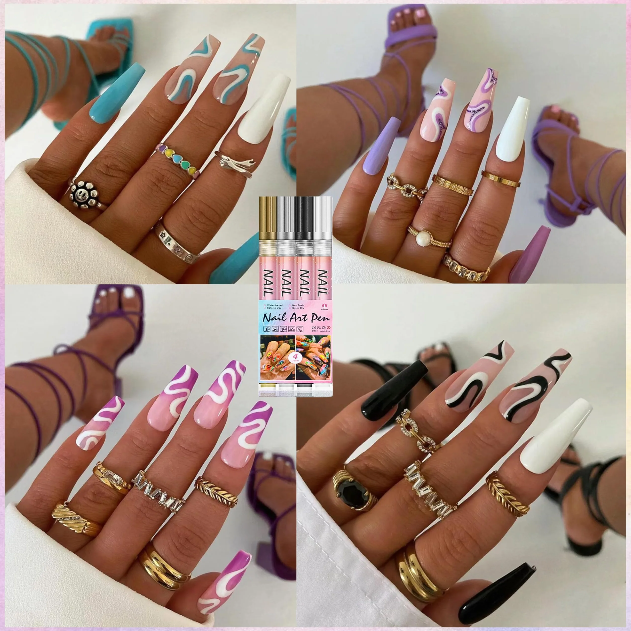 4 kolory Nail Art Pen 3D, zestaw pisaków do malowania paznokci, DIY do malowania paznokci, graffiti, końcówki do paznokci, akcesoria do manicure, do stylizacji paznokci (kolorowe, 4 szt.)