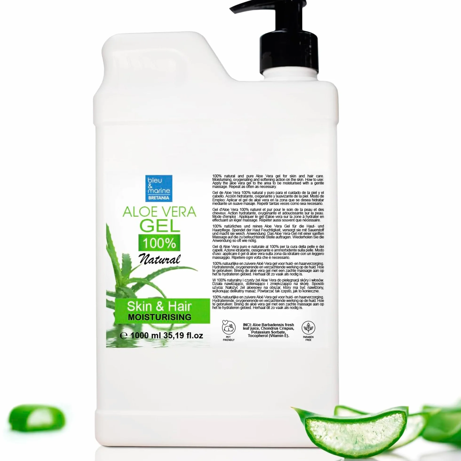 Bleu & Marine Bretania Aloe Vera Żel Koncentrat 1000 ml Nawilżenie Regeneracja Skóry Wegański