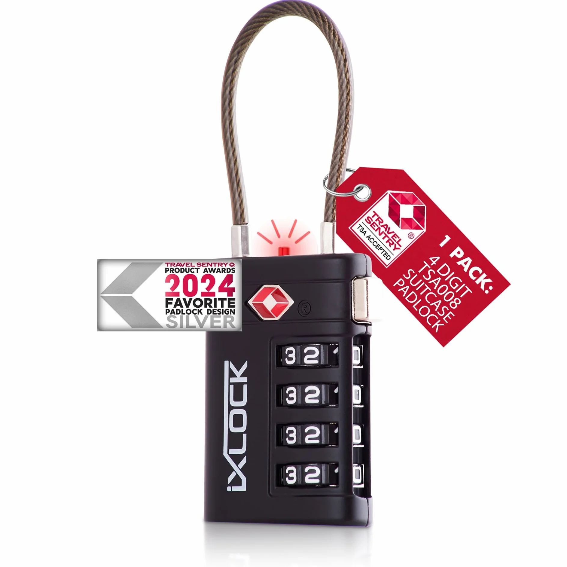iXLOCK TSA Kłódka z Linką i Zamkiem Szyfrowym (Zestaw 1 Czarny) 4 Cyfrowe Kłódki Walizkowe. Kłódka na szyfr na Plecak, Walizkę, Bagaż, Kłódki Szyfrowe Bagażowe, Szafek na Siłownię