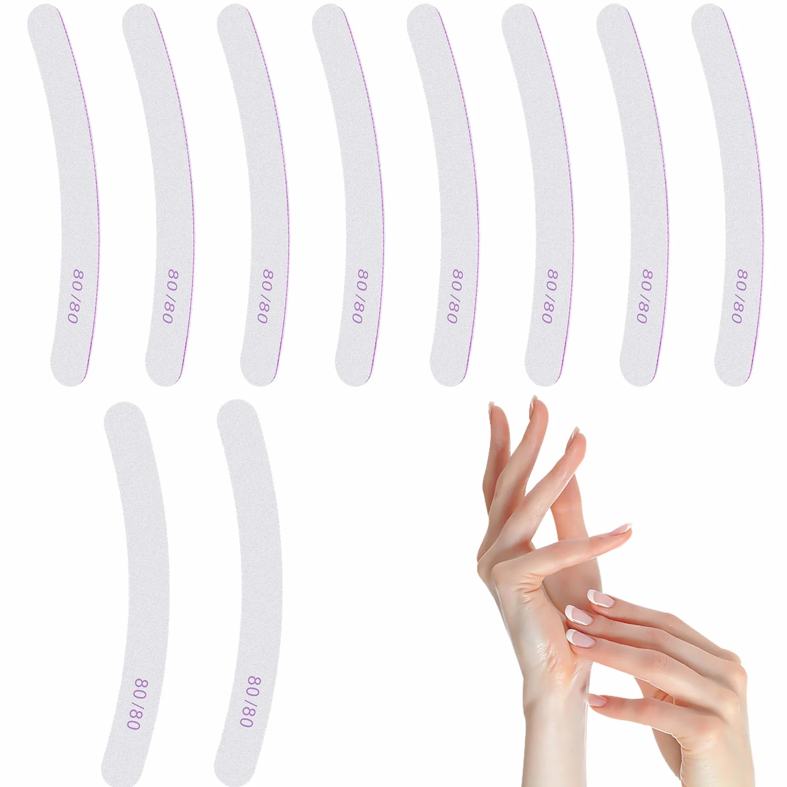 LOPHE Profesjonalne pilniki do paznokci, dwustronne, ziarnistość 80/80, narzędzia do manicure, profesjonalny zestaw pilników do stylizacji paznokci, salonu, domu, 10 szt
