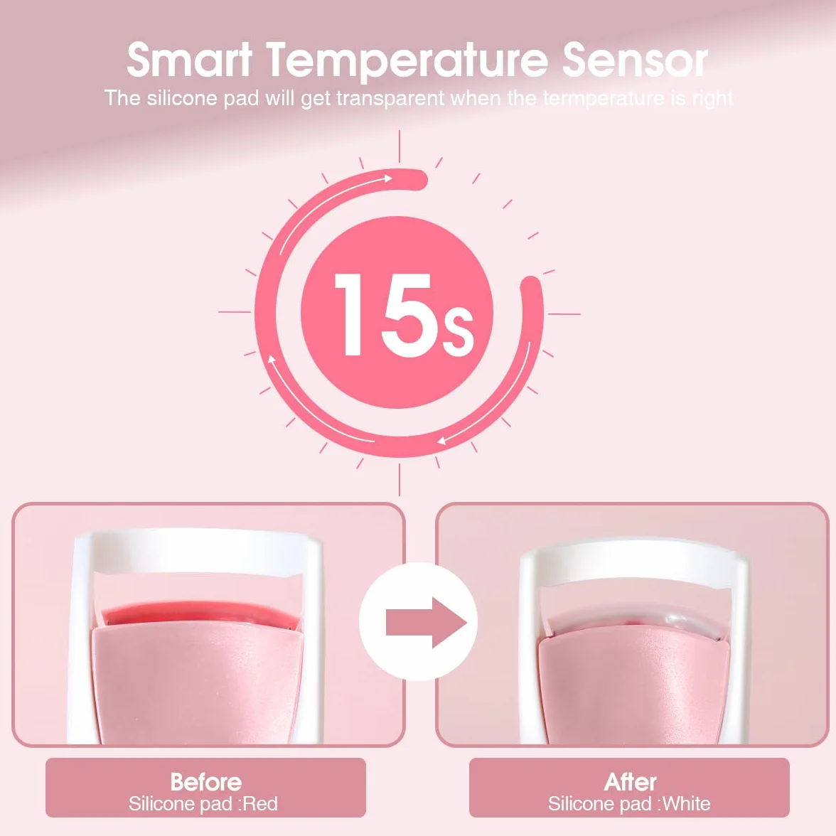 TOUCHBeauty Elektryczna podgrzewana zalotka do rzęs, z silikonową poduszką grzewczą, szybkie i trwałe, naturalne narzędzie do makijażu rzęs dla kobiet AG-2003-BT (różowa)