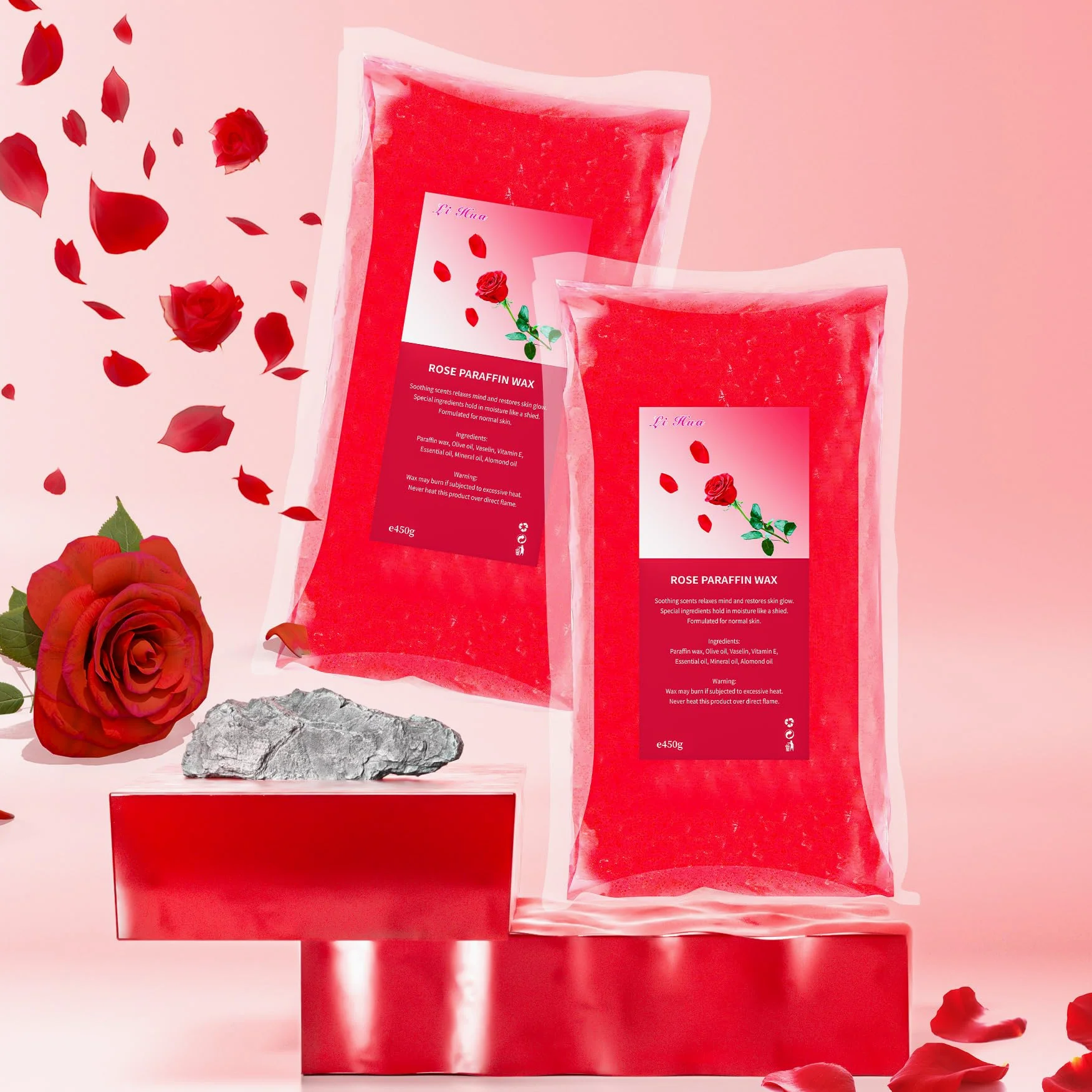 Wosk parafinowy, 6 sztuk, 2700 g, różowe uzupełnienie, bloki parafinowe do kąpieli parafinowych, dłoni i stóp, łagodzi zmęczenie mięśni, nawilża i odżywia
