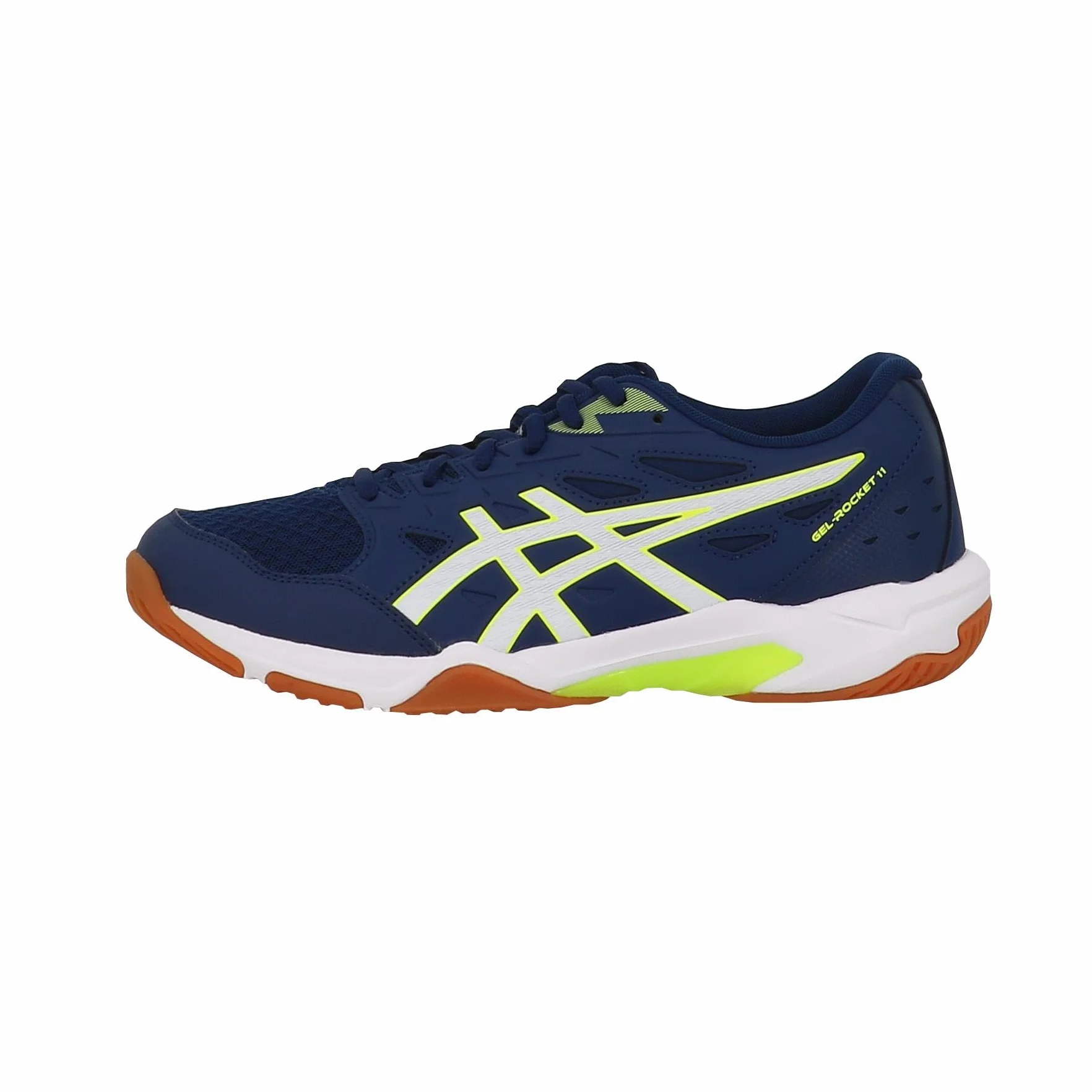 ASICS Męskie buty do siatkówki Gel-Rocket 11, Peacoat/Shocking Orange, Blue Expanse Safety Żółty, 40 EU