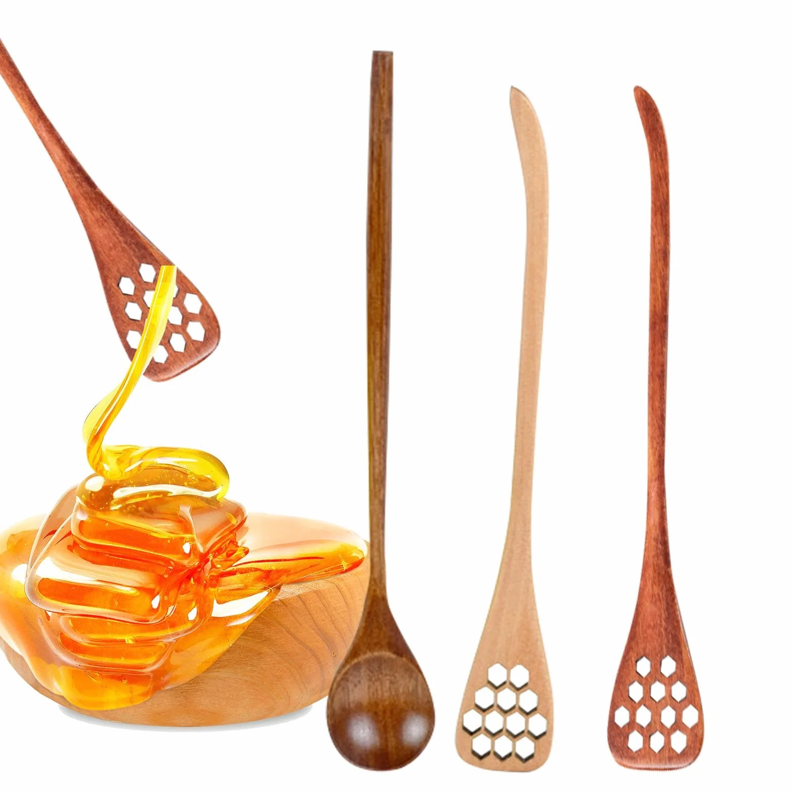 Honey Wooden Dipper, Honey Jar Spoon Stirrer Stick Long Handle, Multi Functional Honey Jar Dispense Elegant, Coffee Stirring Spoons, Long Handle Mixing Spoon, Easy To Use, Portable for Friends Family