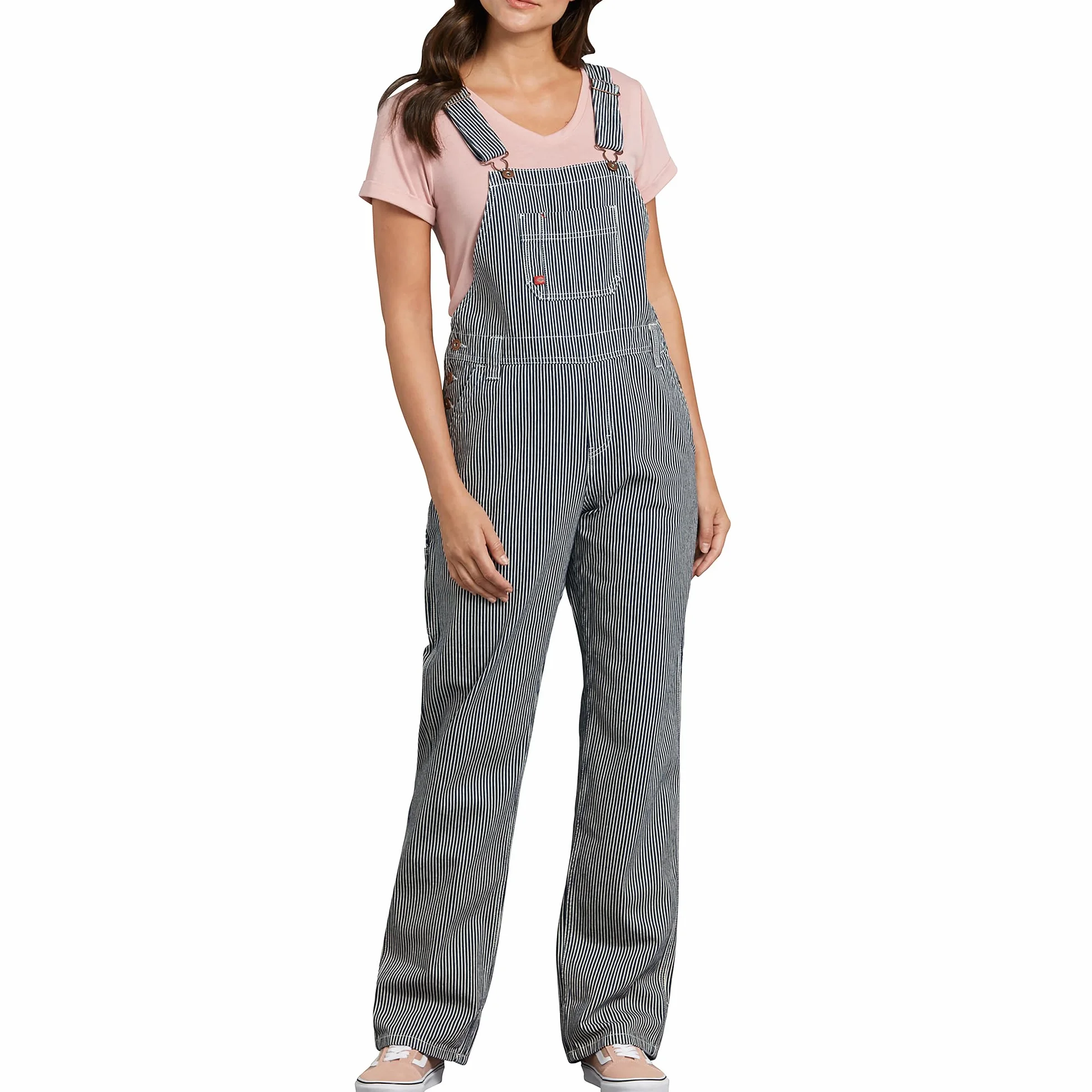 Dickies, Damskie ogrodniczki w swobodnym stylu z prostymi nogawkami, Rinsed Hickory Stripe, XS