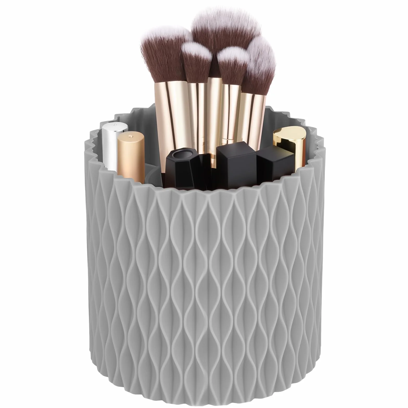 HOTUT Obrotowy o 360° organizer na pędzle do makijażu, 5-otworowy uchwyt na pędzle, organizer na eyelinery, kredki do ust, do przechowywania tuszu do rzęs, do toaletki, na biurko, do łazienki