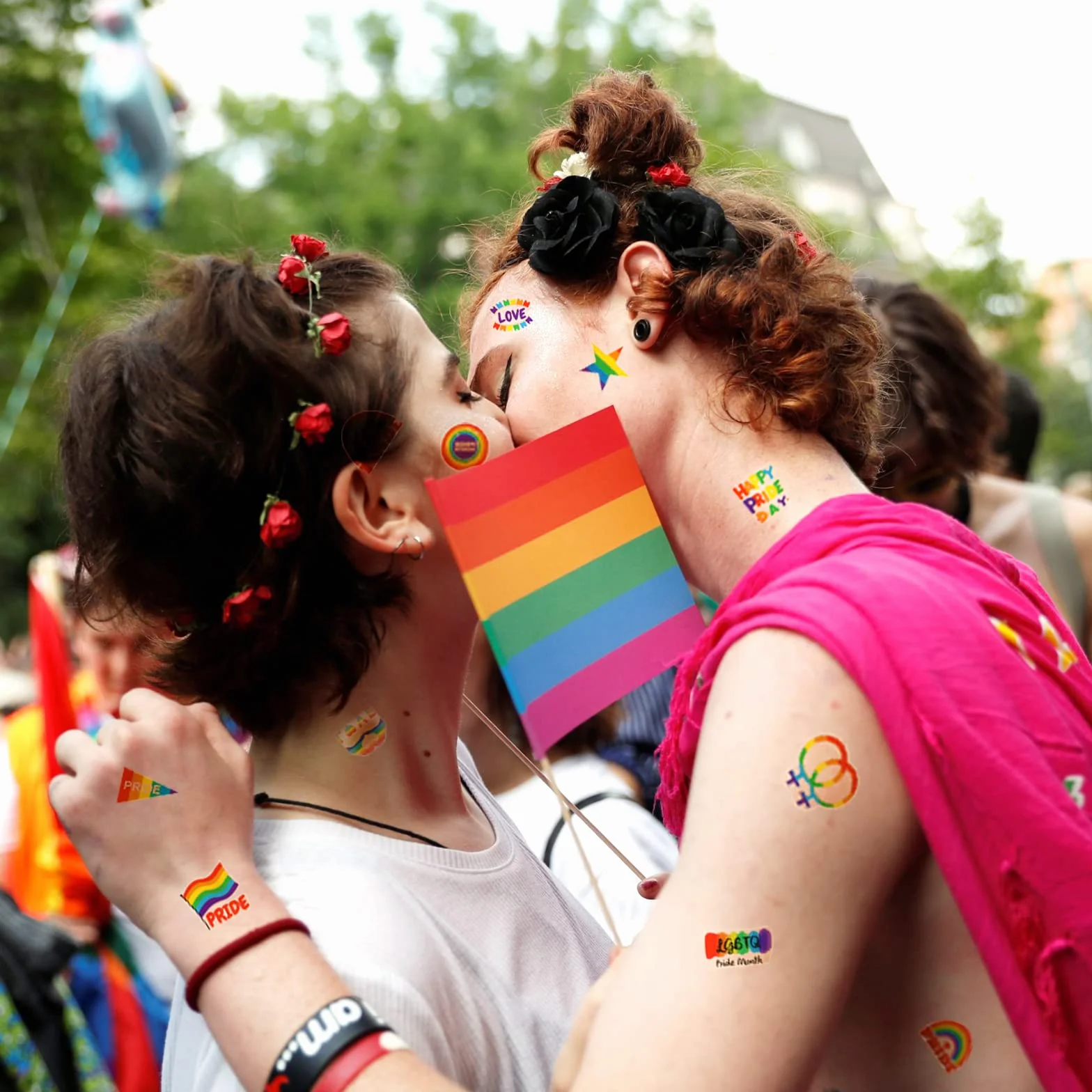 PHOGARY LGBT tatuaże tymczasowe (10 arkuszy, 112 sztuk) tęczowe naklejki Pride na uroczystości, imprezy gejowskie, festiwale i parady