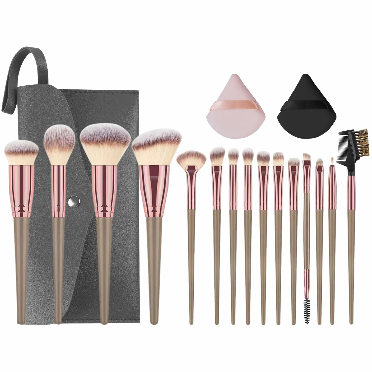 Vicloon Profesjonalny zestaw pędzli do makijażu, 15 stz,w zestawie torbą ze skóry PU i 2 gąbeczki,cienie do powiek, podkładu,eyeliner, tusz do rzęs, pędzel do brwi,wielofunkcyjny zestaw pędzli,Czarny