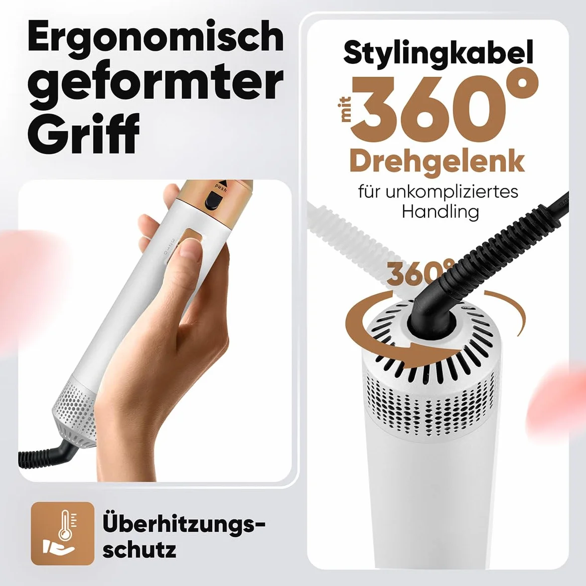 ProfiCare® Szczotka z ciepłym powietrzem, 4 w 1, do loków, objętości, prostowania i suszenia, okrągła suszarka 1000 W, szczotka do suszarki do włosów, 3 stopnie | w zestawie organizer do