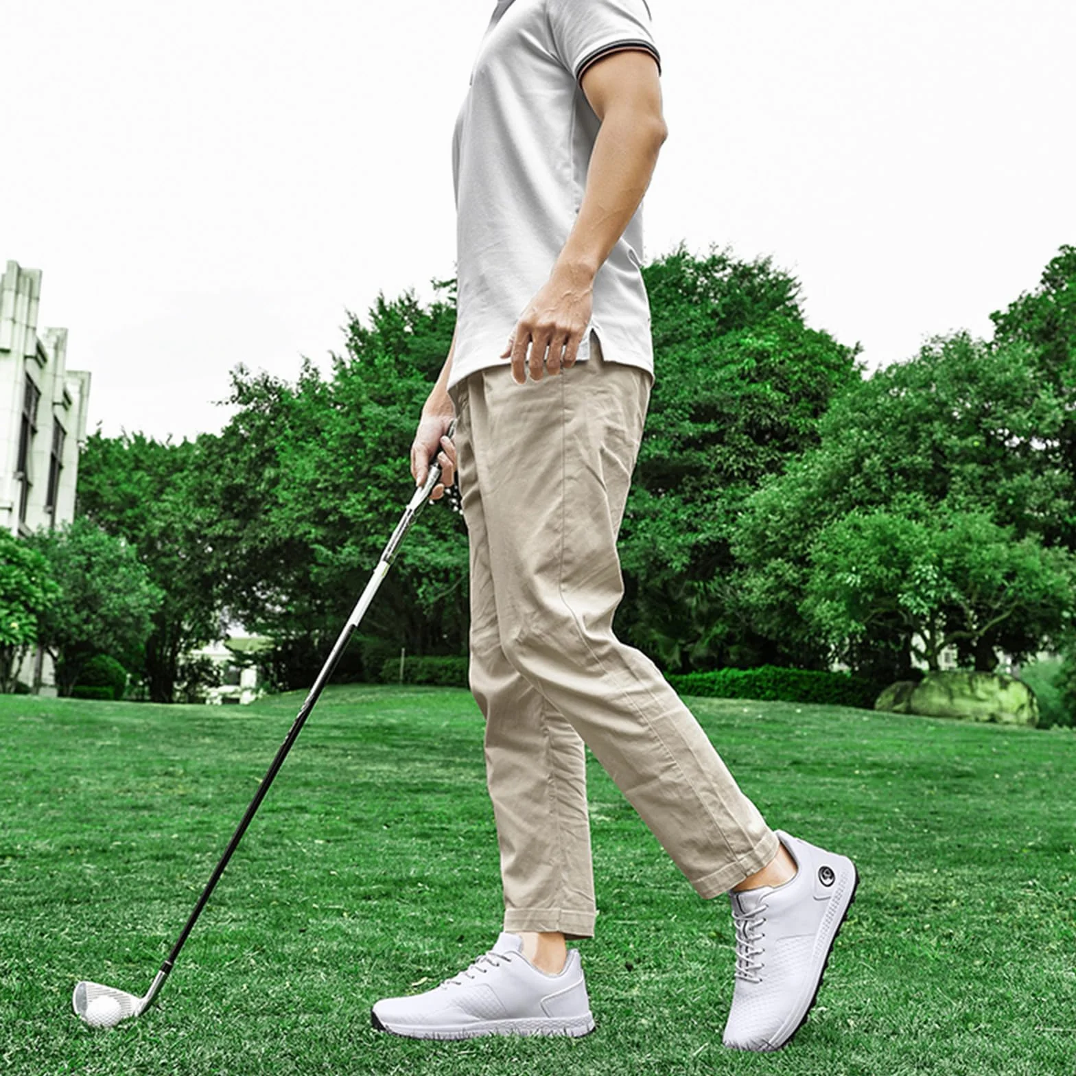 JiuQing Wodoodporne buty golfowe męskie skórzane buty do chodzenia bez kolców antypoślizgowe