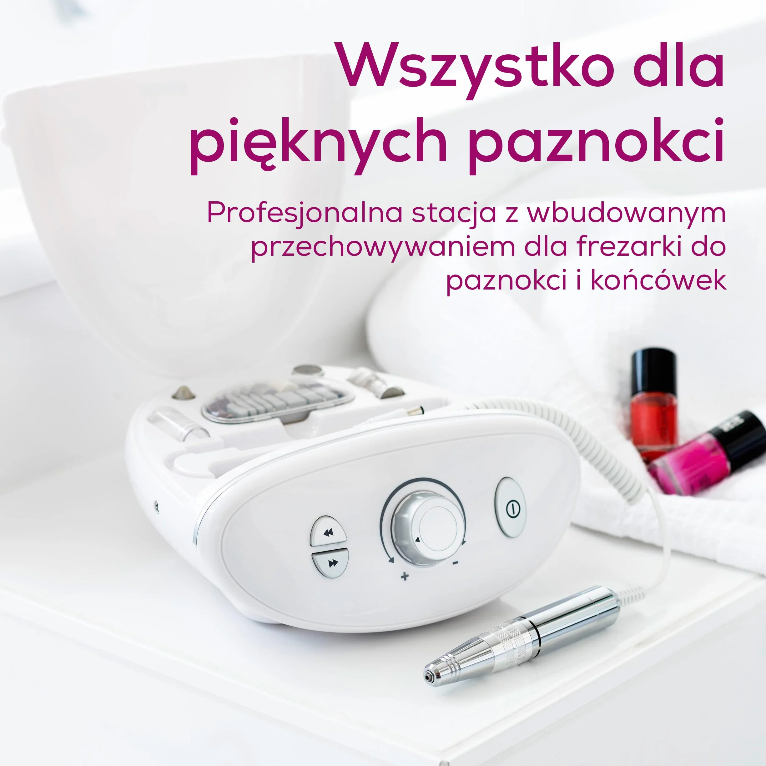 Beurer MP 100 elektryczna frezarka do paznokci, zestaw do manicure i pedicure 10 nasadek szafirowych i filcowych, prędkość 20000 obr./min