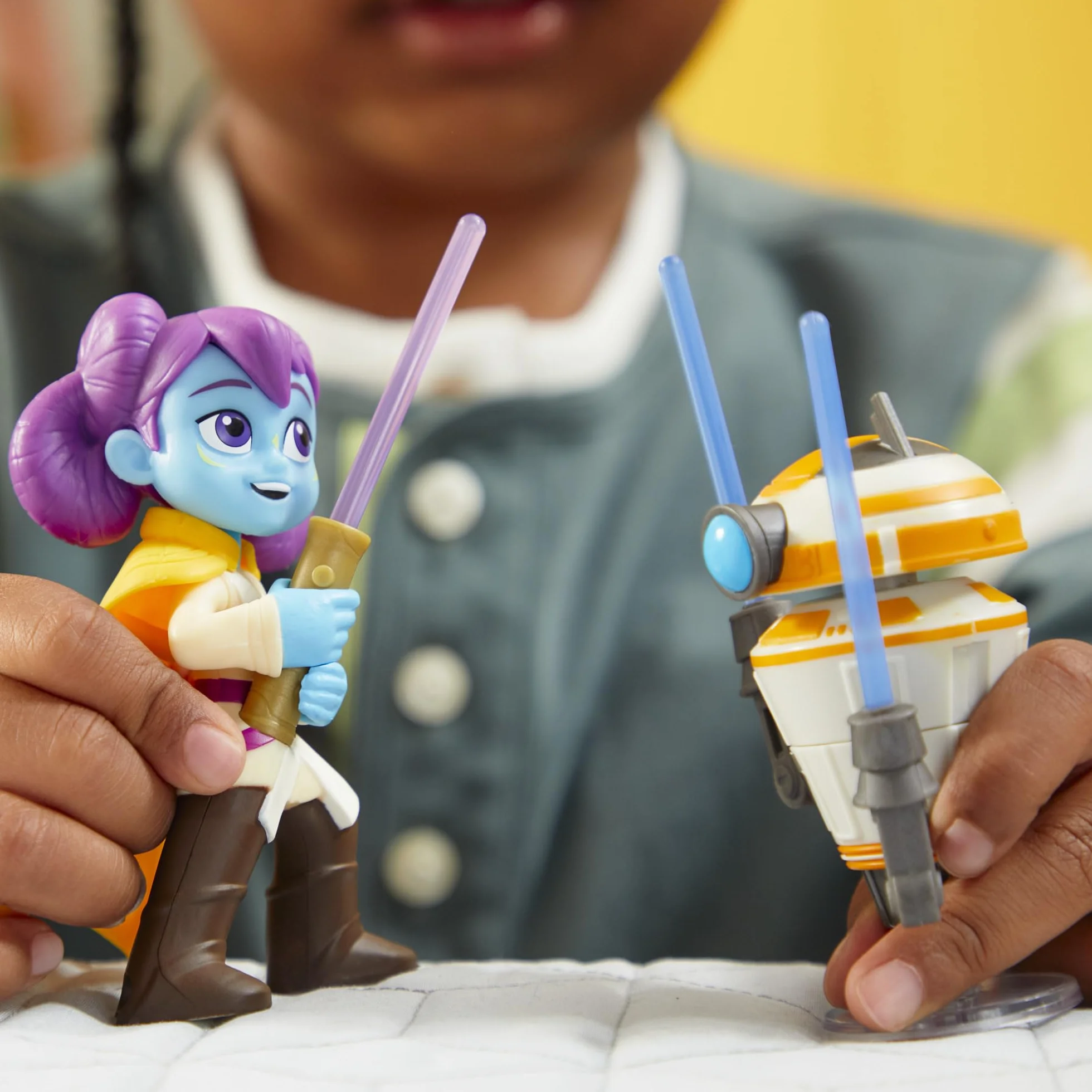 Hasbro Star Wars, Pojedynek z mieczem laserowym Pop-up Lys Solay i Droid Trening, zabawki Star Wars w skali 10 cm dla chłopców i dziewcząt